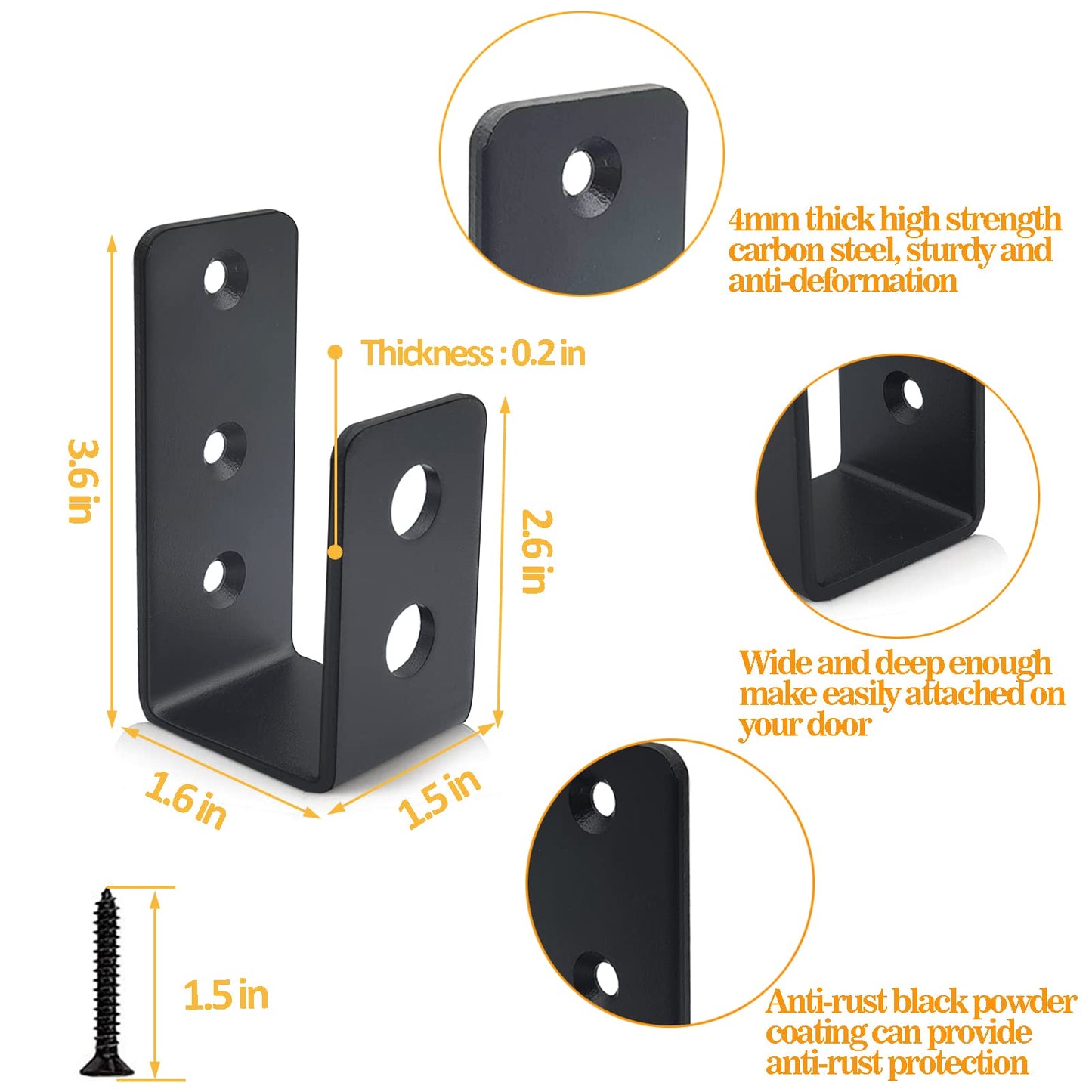 Door Barricade Brackets, 2 Pack 2x4 Door Barricade Brackets Door Security Barricade Brackets Bar Security Holder for Home, Barn, Shed, Garage, Gate to Security Door Reinforcement Fits 2x4 Bars, Black