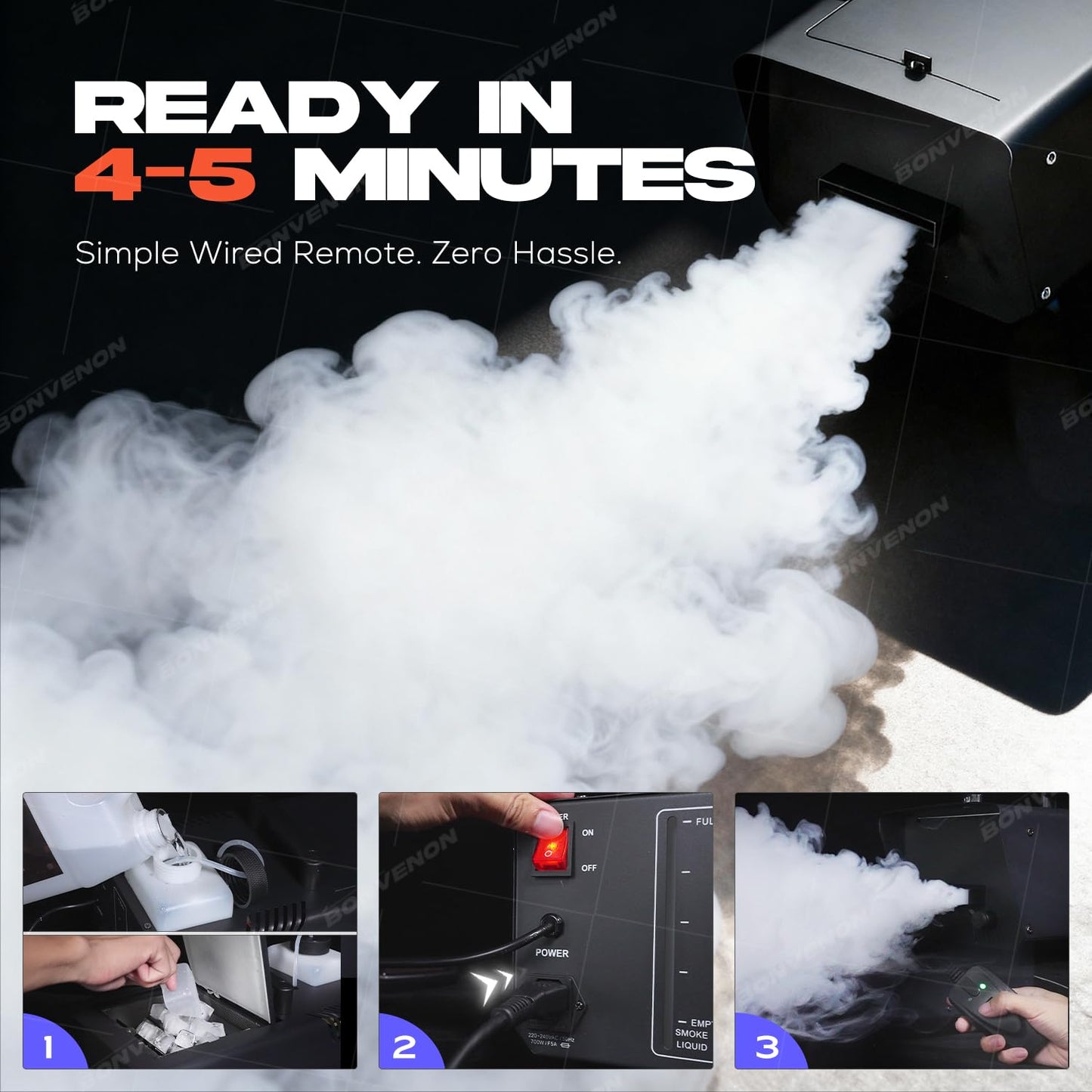 Low Lying Fog Machine with Remote Fast Heating Easy Opertative Dry Ice Compatible for Stage Halloween Wedding Escape Room Effects