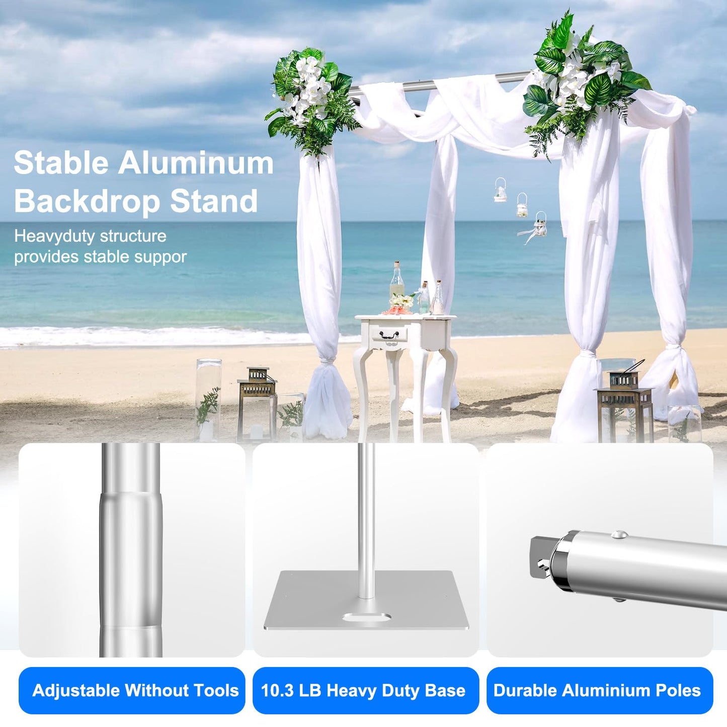 OPYRET Pipe and Drape Backdrop Stand Kit Backdrop Stand For Parties 10ftx10ft Adjustable Photo Backdrop Stand Heavy Duty Background Stand for Wedding Banquet Decorations Silvery