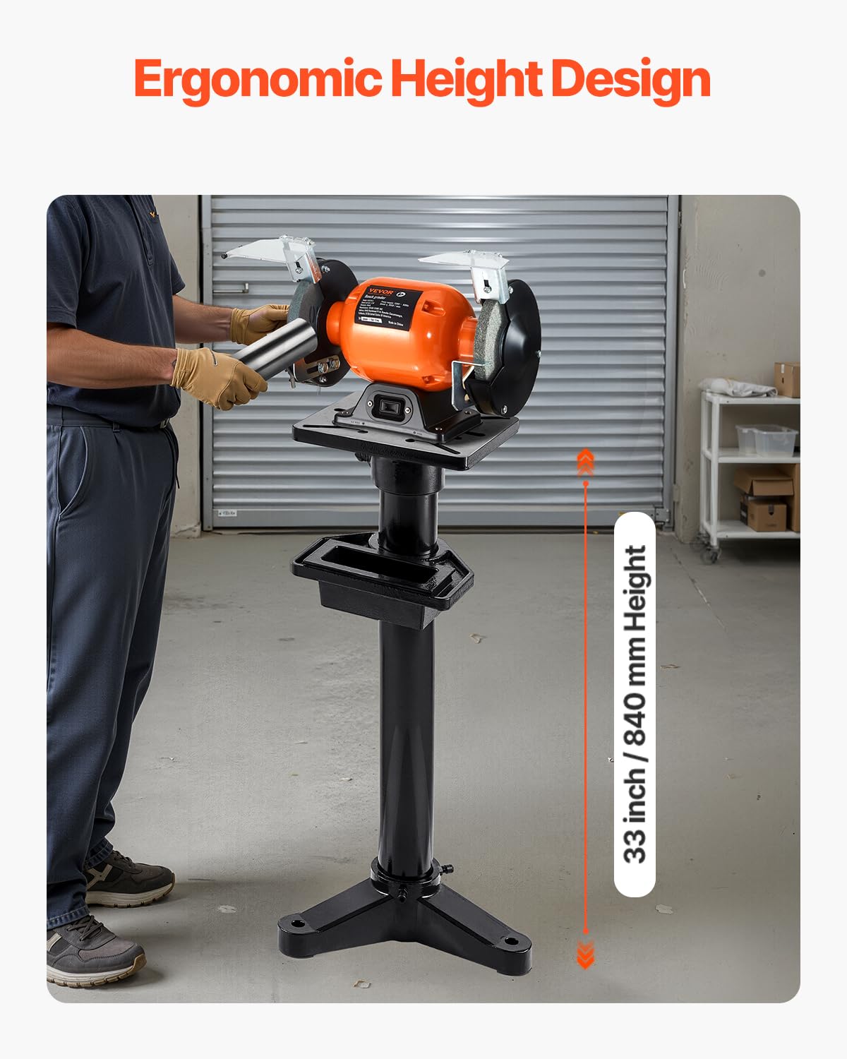 VEVOR Bench Grinder Stand, Heavy-Duty Bench Grinder and Vise Floor Pedestal with 10.6" x 10.6" Mounting Plate, Pre-Cut Mounting Slots & Water Pot, Compatible with Most Bench Grinders