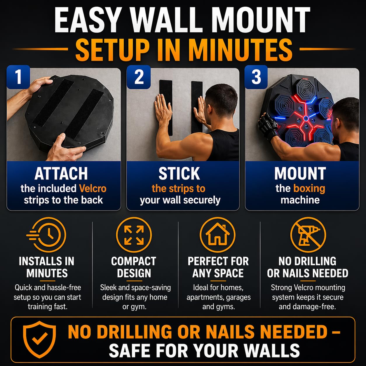Music Boxing Machine for Adults, Bluetooth Wall Mounted Punching Machine, Interactive Boxing Trainer with LED Targets, Pro Boxing Gloves & Reflex Ball Headband, Home Gym Cardio Workout Training