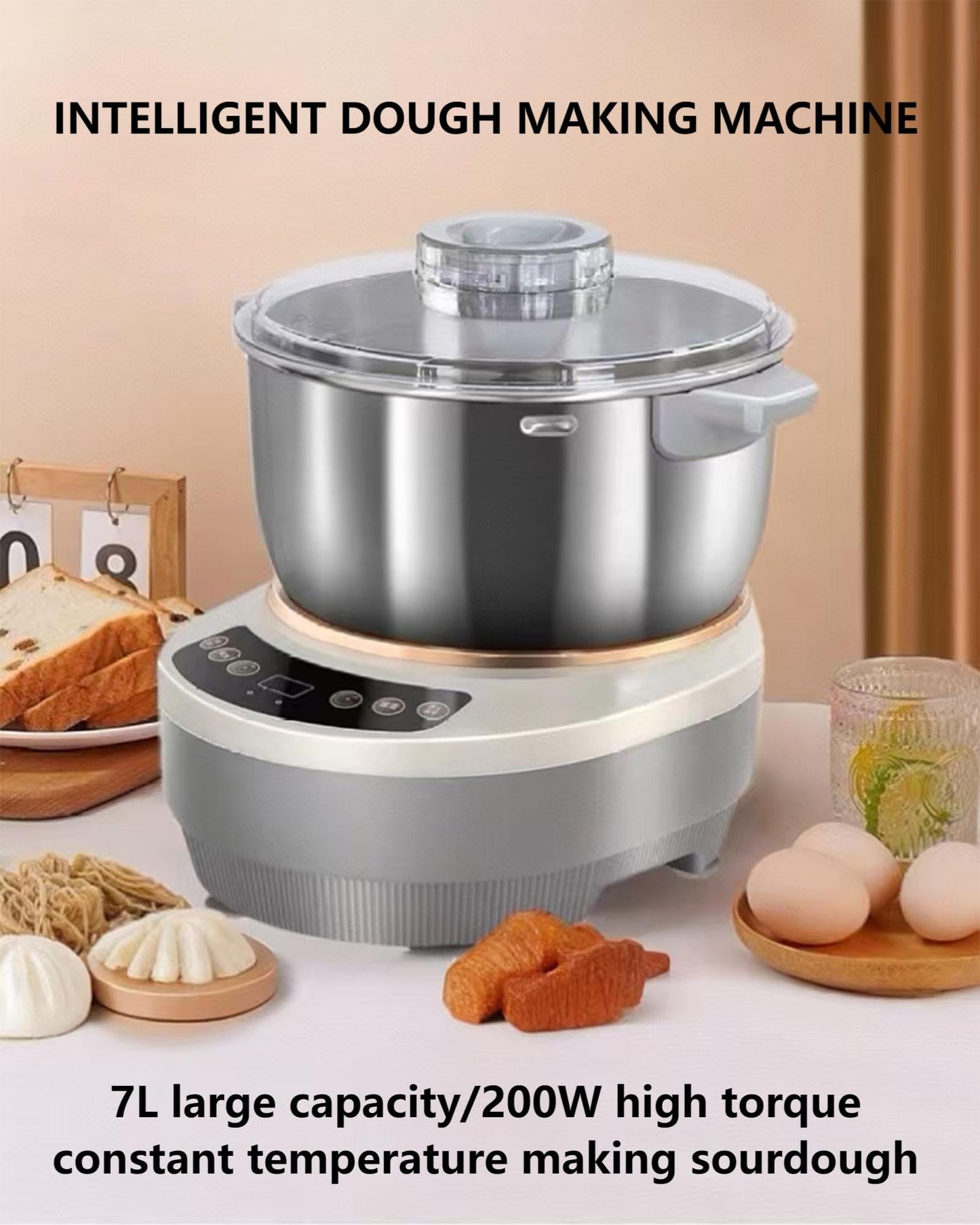 Aptovpvp Electric Dough Machine With Fermentation Function, Microcomputer Timing, Front Touch Panel, 6.3qt(7L), 304 Stainless Steel, Used For Bread, Pizza, Pancake, Dumpling Dough And Sourdough
