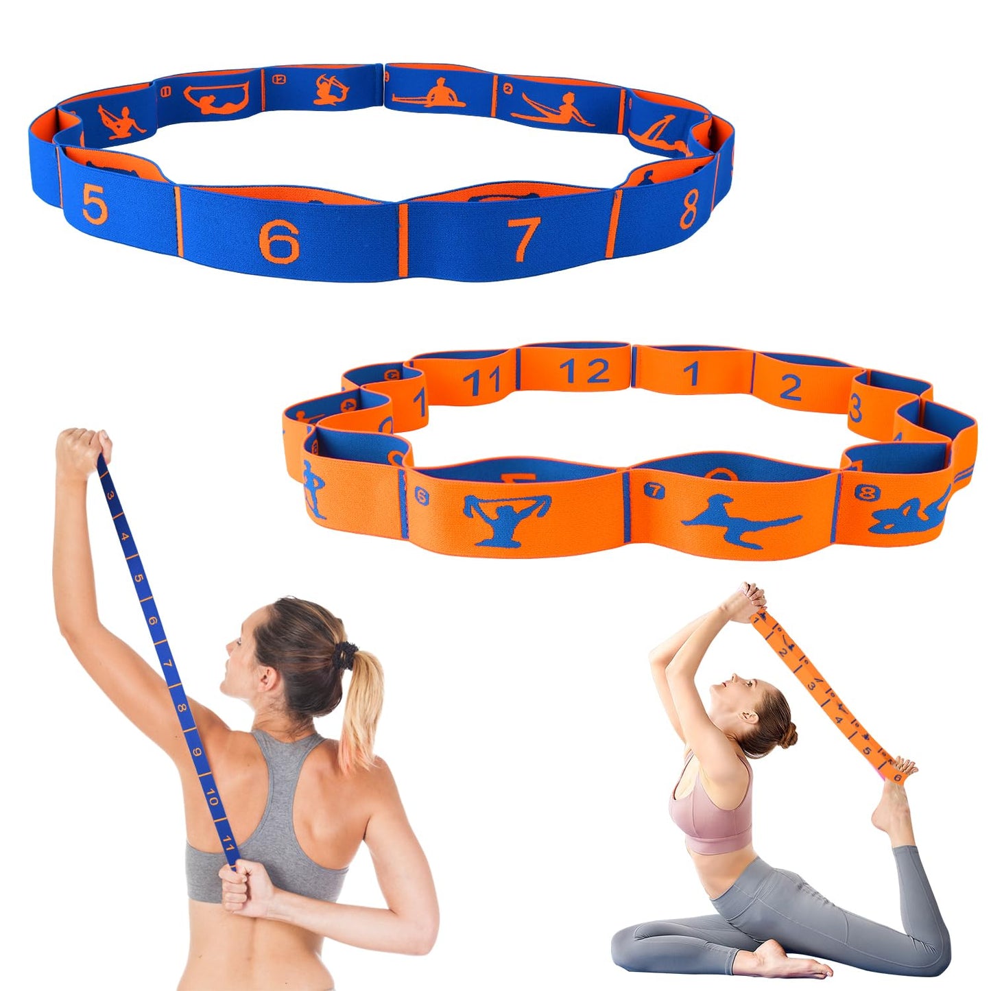 Elastic Yoga Stretching Strap with Loops, CEILIWEN Stretch Straps for Physical Therapy, Pilates Stretch Band, Elastic Exercise Bands, Leg Stretching Strap, Stretch Resistance Bands for Exercise