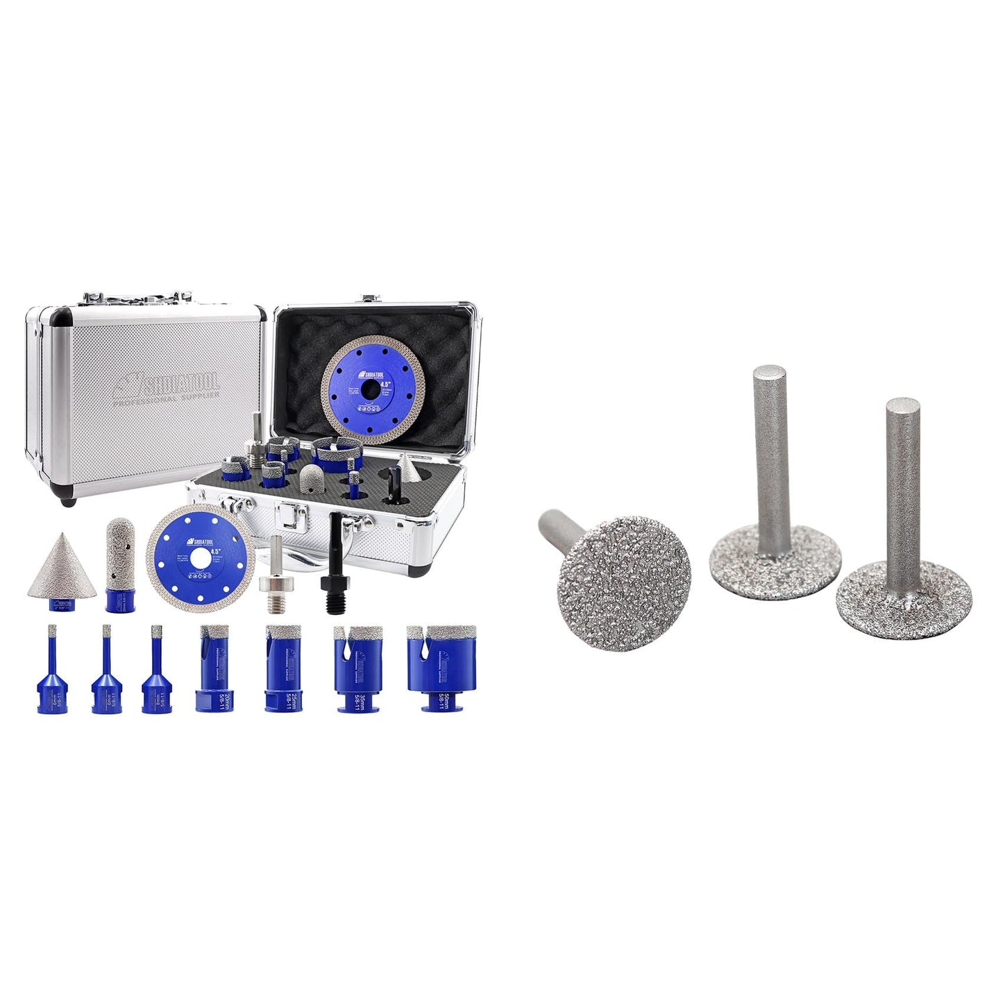 SHDIATOOL Diamond Tile Drill Bits Kit 12pcs, Porcelain Hole Saw Sets, Core Bits Cutter for Drilling Ceramic Marble Granite (6/6/8/20/25/35/50/20MM/2/SDS/HEX/4.5“)