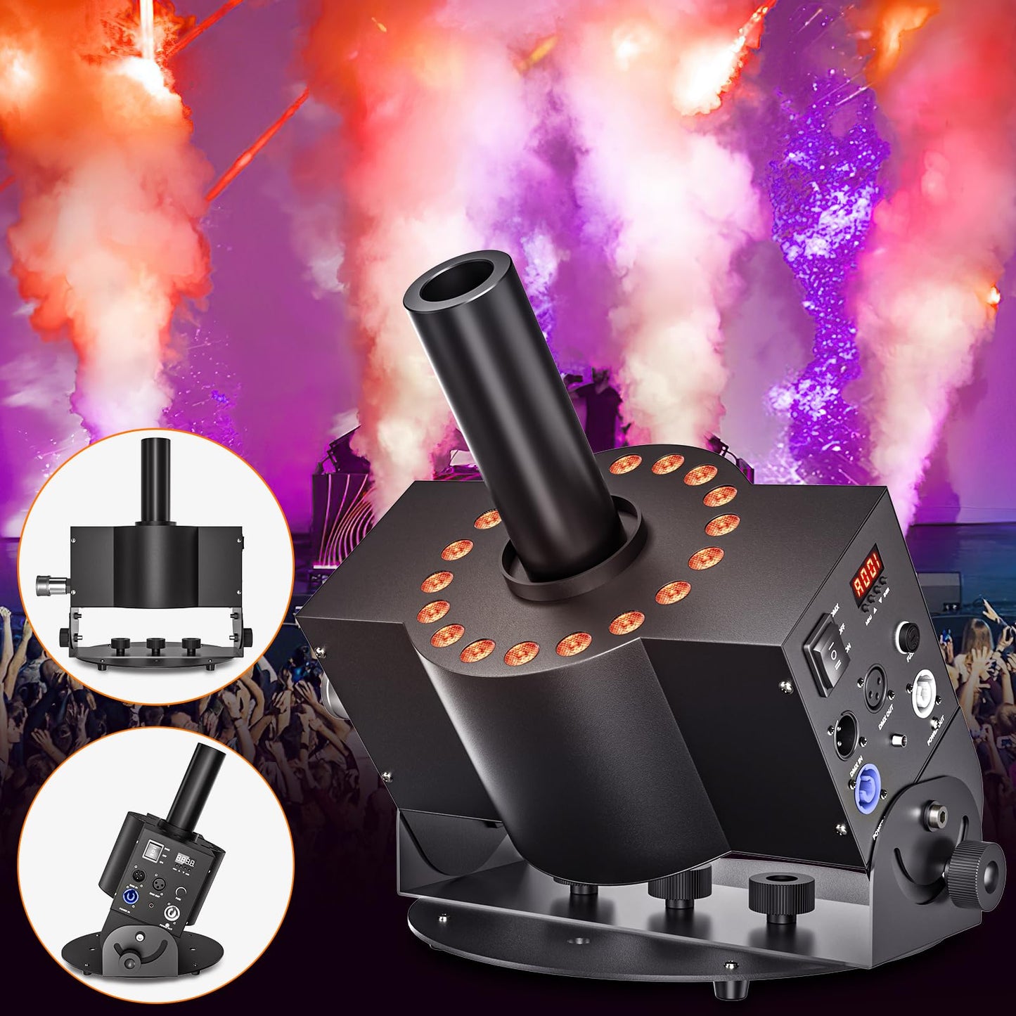 CO2 Jet Machine, 300W CO2 Cannon with LED Lights, Professional DMX CO2 Fog Machine Air Column, LED Stage Smoke Machine for DJ, Wedding, Party, Events, Festival (1pc)