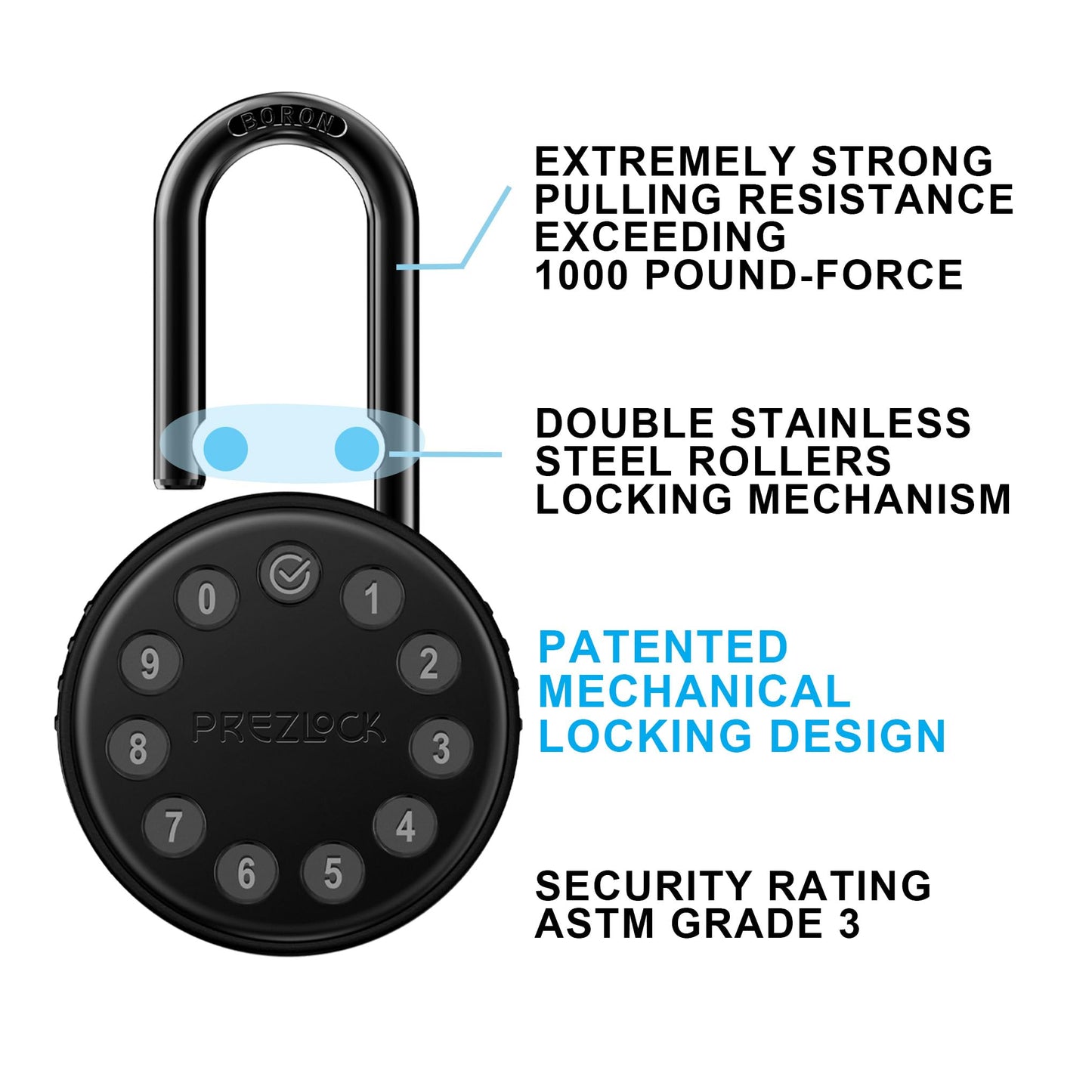 Prezlock, Electronic Combination Padlock with Key Backup, Suitable for Outdoor and Heavy Duty uses, Water Resistant, IP65 Weatherproof.