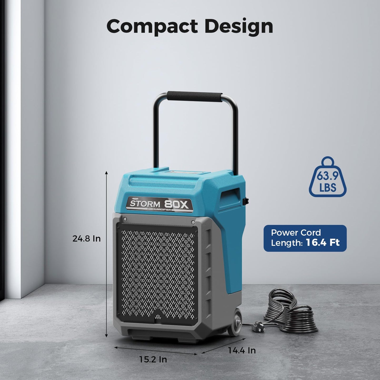ALORAIR 170 PPD Commercial Dehumidifier with Pump & Drain Hose, LGR Industrial Use, Portable Dehumidifier with Wheels for Water Damage Restore, Carpet Drying, 6-Year Limited Warranty, Storm 80X (Blue)