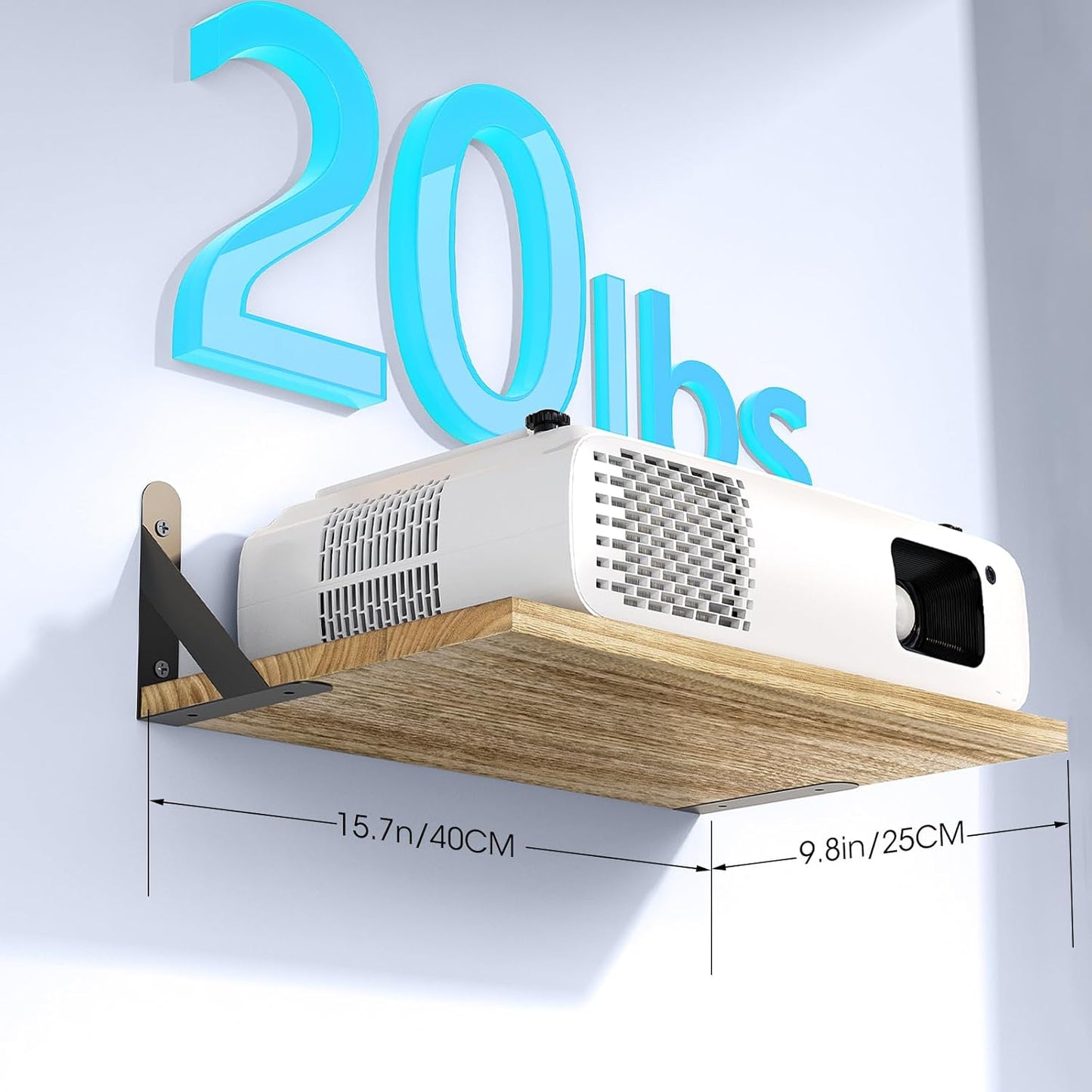 Shelf,15.7" 9.8" 2pcs DAWASAPAT Projector Shelf, Projector Wall Mount Floating x Deep Shelves with Large Storage