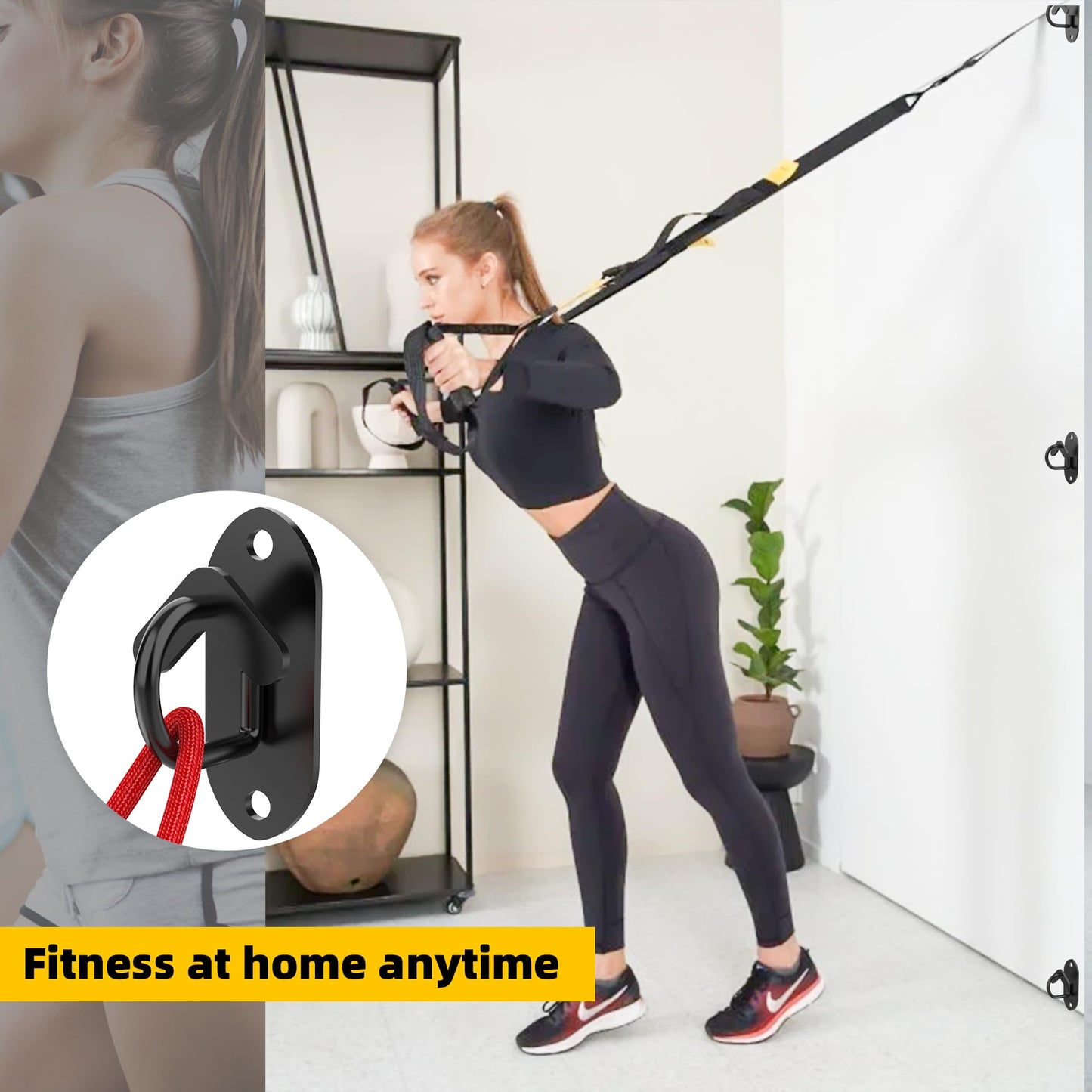Wuno Shop 3 Pcs-Resistance Band Wall Anchors System, Wall Mount Workout Anchors for Exercise Bands, Space-Saving Home Gym Hooks for Different Levels Strength Training,Fitness-Black