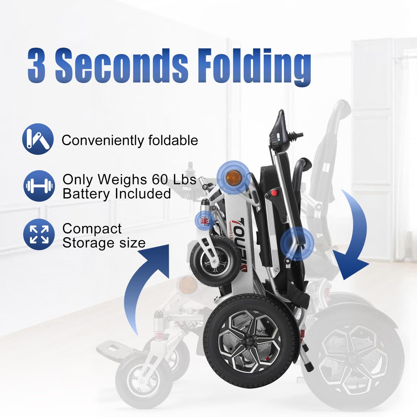 Electric Wheelchair for Adults & Elderly | 18-Mile Range, 600W High-Power Motor | All-Terrain Foldable Lightweight Wheelchair - Compact & Easy to Transport