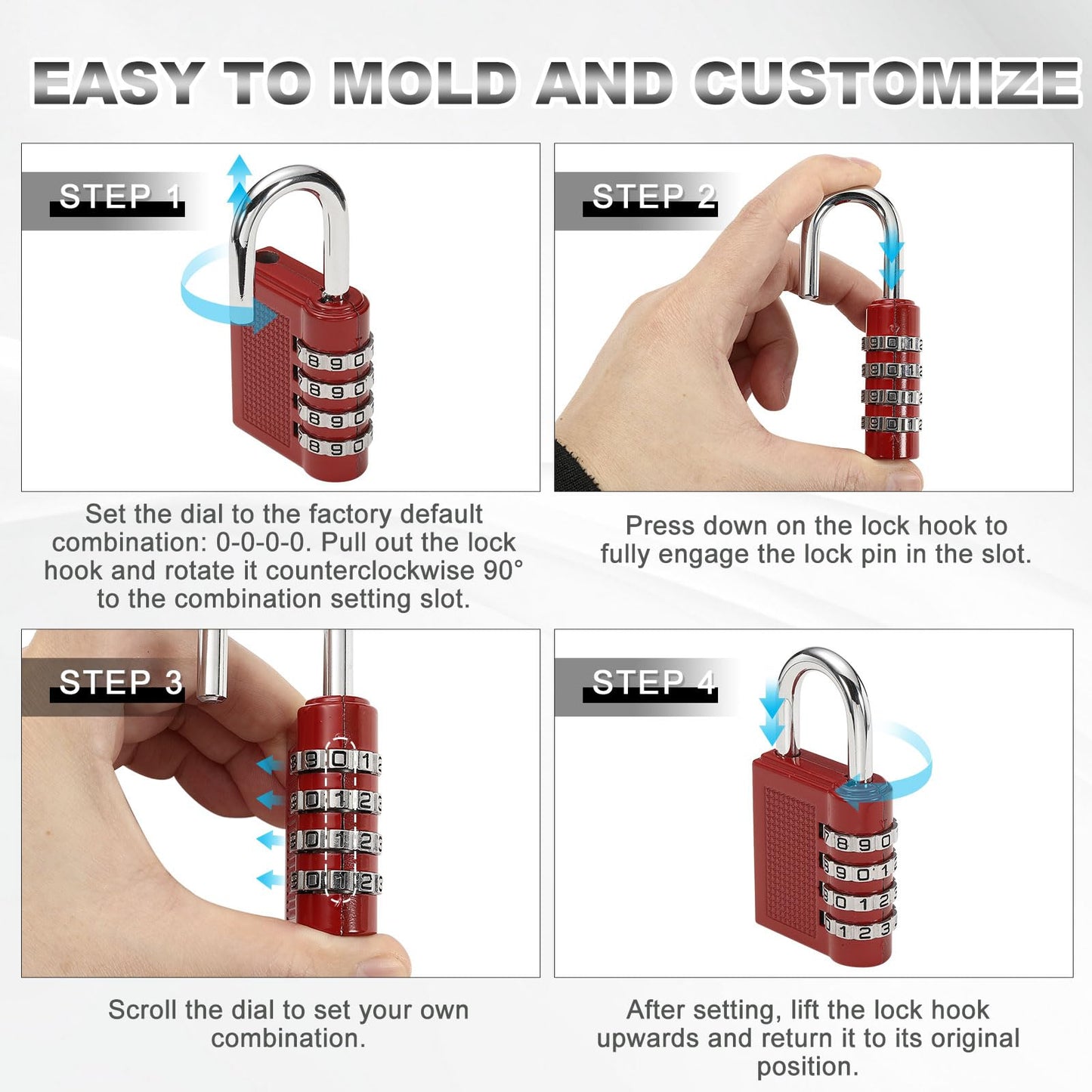 PATIKIL Combination Padlock (Large, Silver), 4-Digit Combo Padlock Resettable Luggage Locks with 0.24 Inch Shackle, Suit for Gym Locker/Fence/Storage/Toolbox/Cabinets