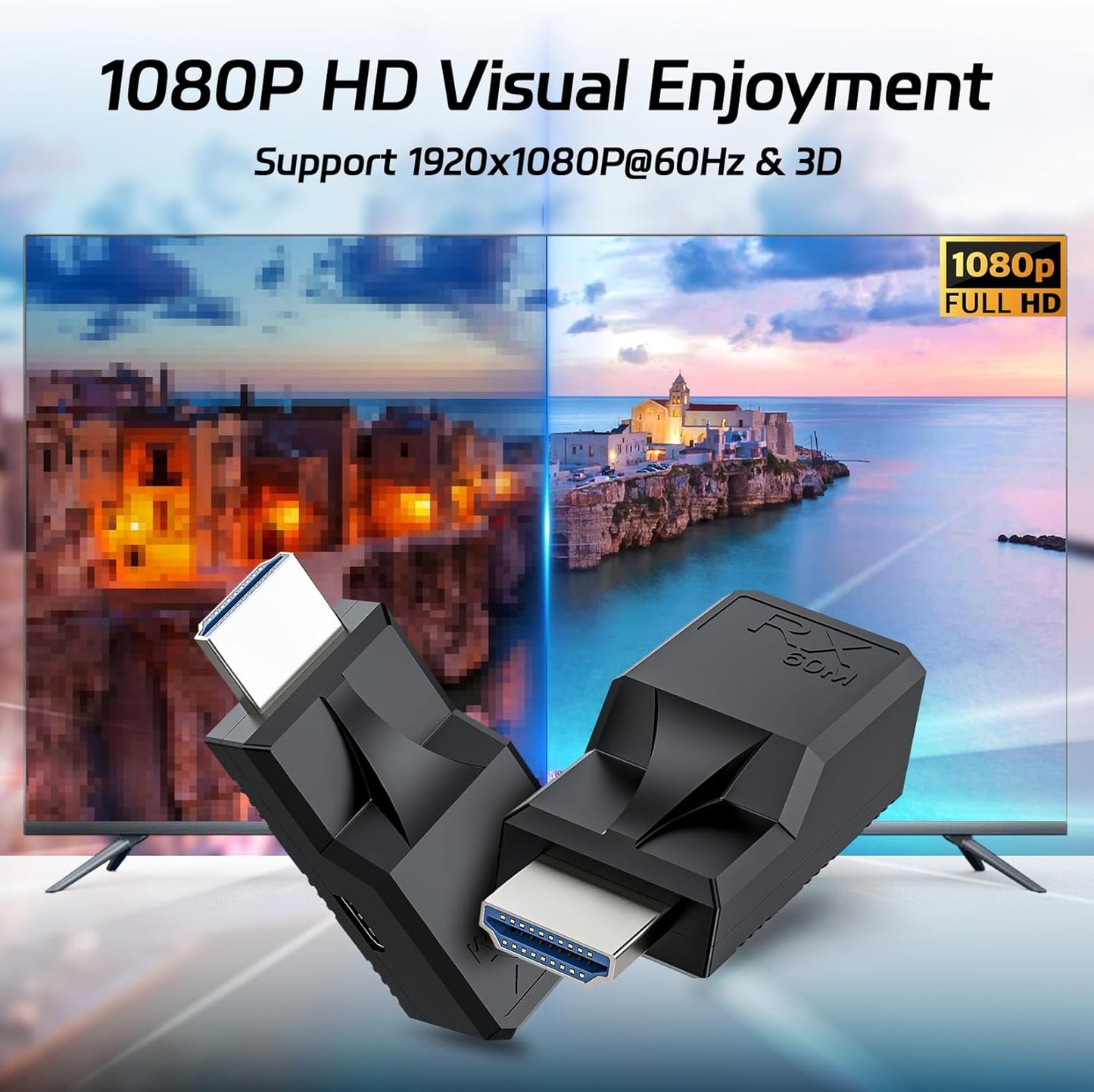 LUKFOCAB 196FT Cat5e/6 1080P@60Hz, RJ45 60M PS3/4, HDMI Extender Over Single Ethernet Cable, Support Audio Video UHD