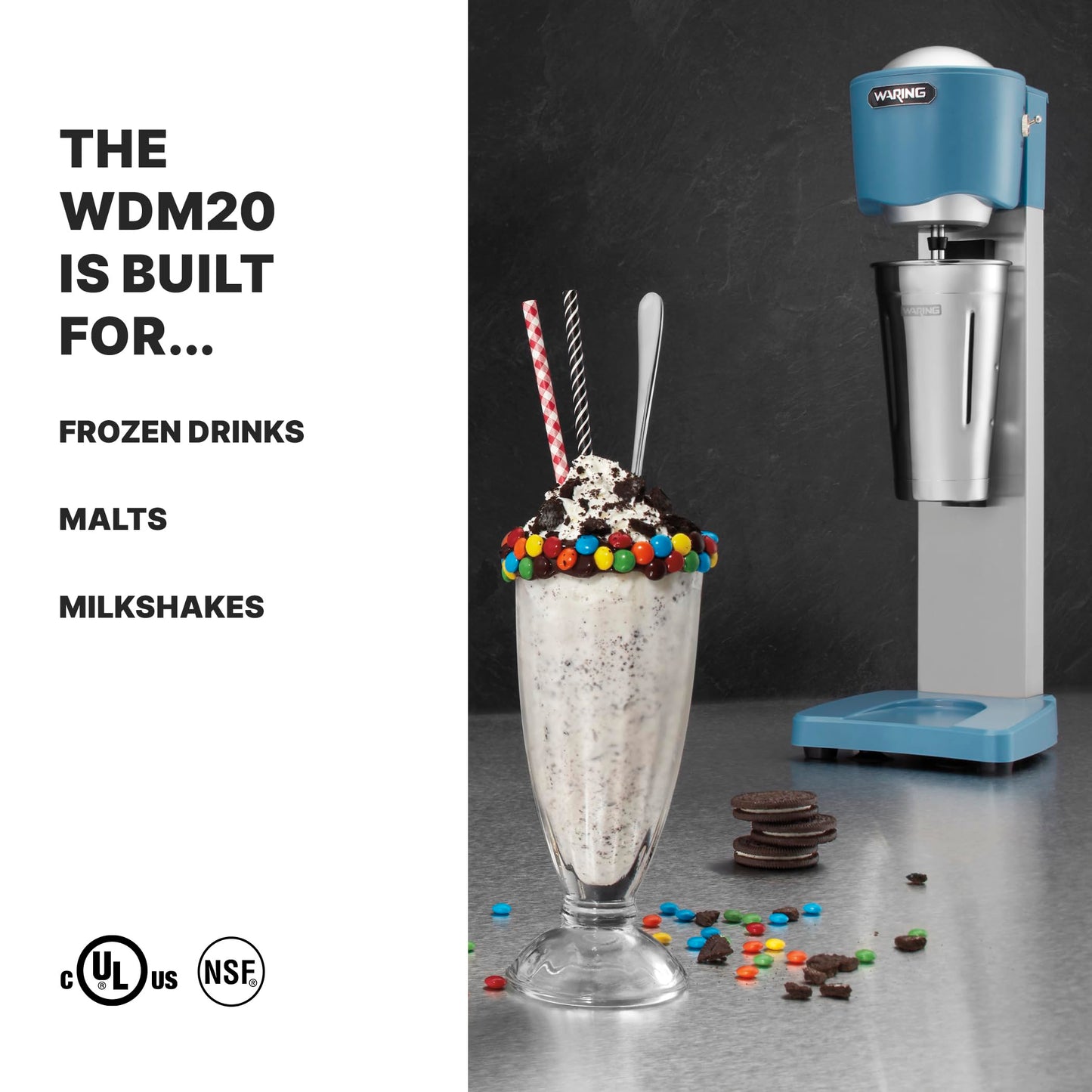 Waring Commercial Light-Duty Single Spindle Milkshake Maker Machine, 1 Horsepower Motor, 2-Speed Controls, Milkshake Maker Machine for Ice Cream Shops, WDM20