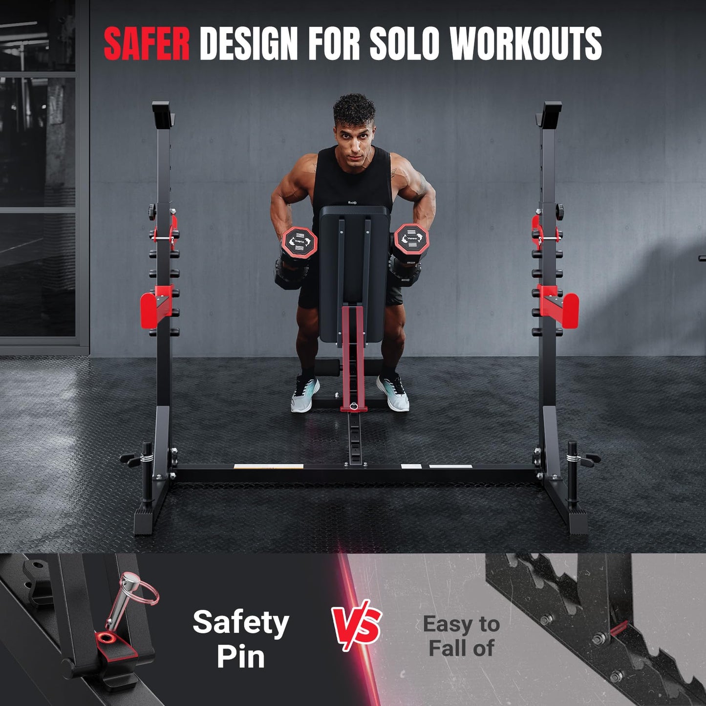 Yoleo 1980LBS Weight Bench with Rack - Bench Press Set, Leg Extension, Preacher Curl & Flat/Incline/Decline Full Body Workout Bench, Adjustable Olympic Weight Benches for Home Gym(47.44IN WIDE GRIP)