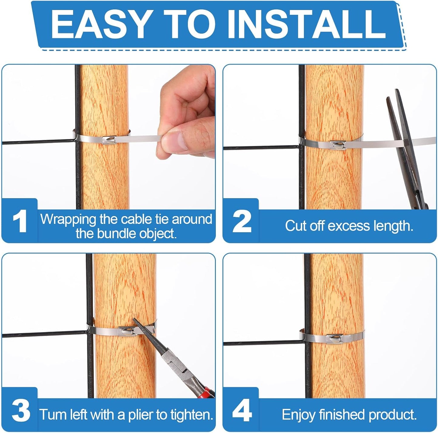 FdcZeyxior 500 11.8 Inch 304 220 Pcs Metal Zip Ties Heavy Duty Stainless Steel Zip Ties Self Locking Pound Tensile