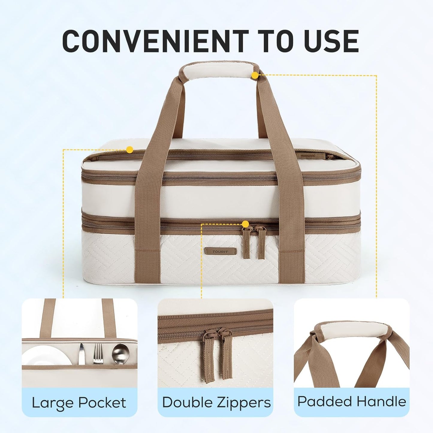 TOURIT Double Decker Insulated Casserole Carrier - Expandable Thermal Food Carrier for 9" x 13" Dishes