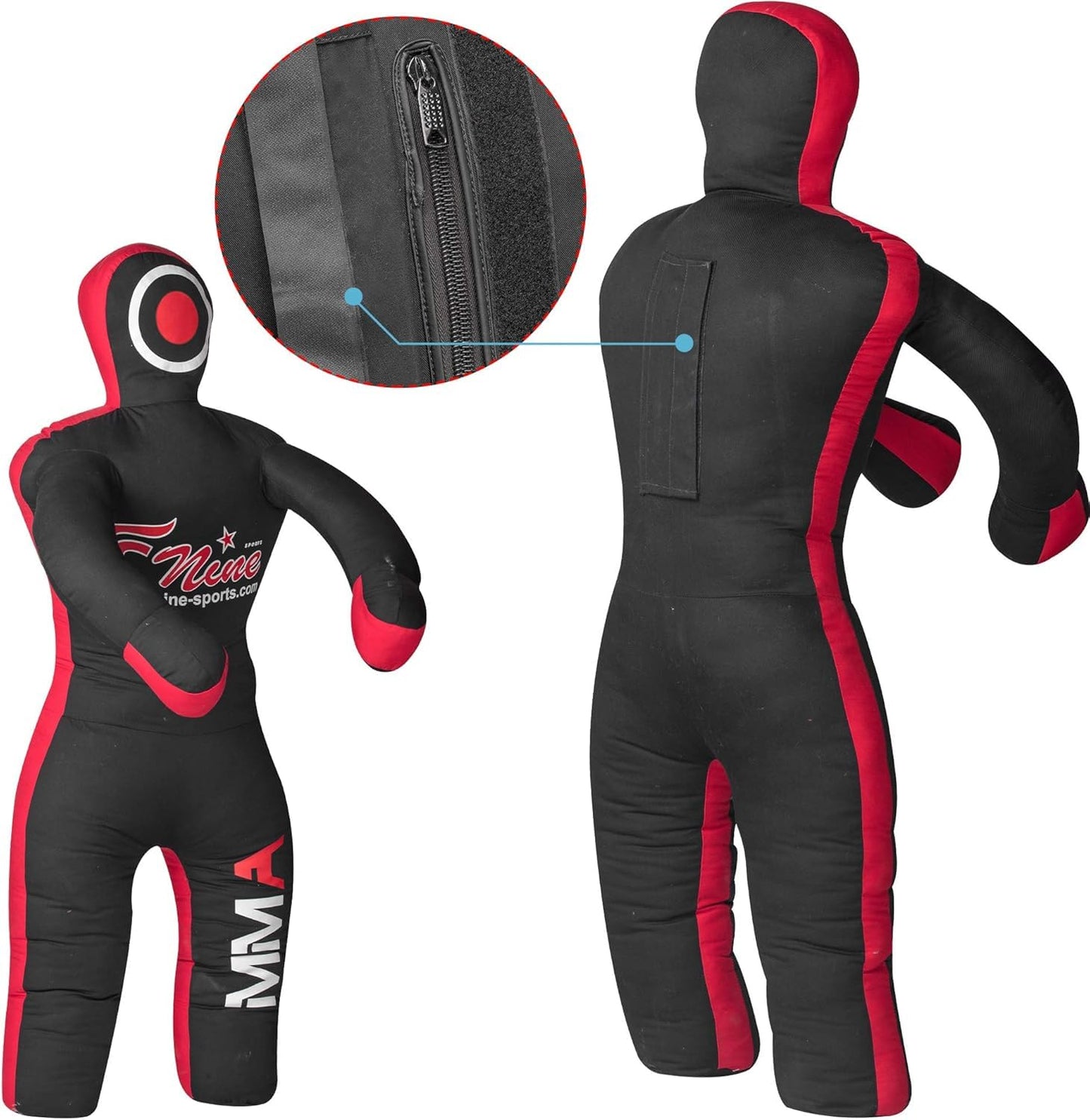 MMA Grappling Dummy, for Judo, Wrestling, Brazilian Jiu Jitsu, Submission and Throwing UNFILLED Canvas Bag (Black Red, 47 Inches (4 feet))