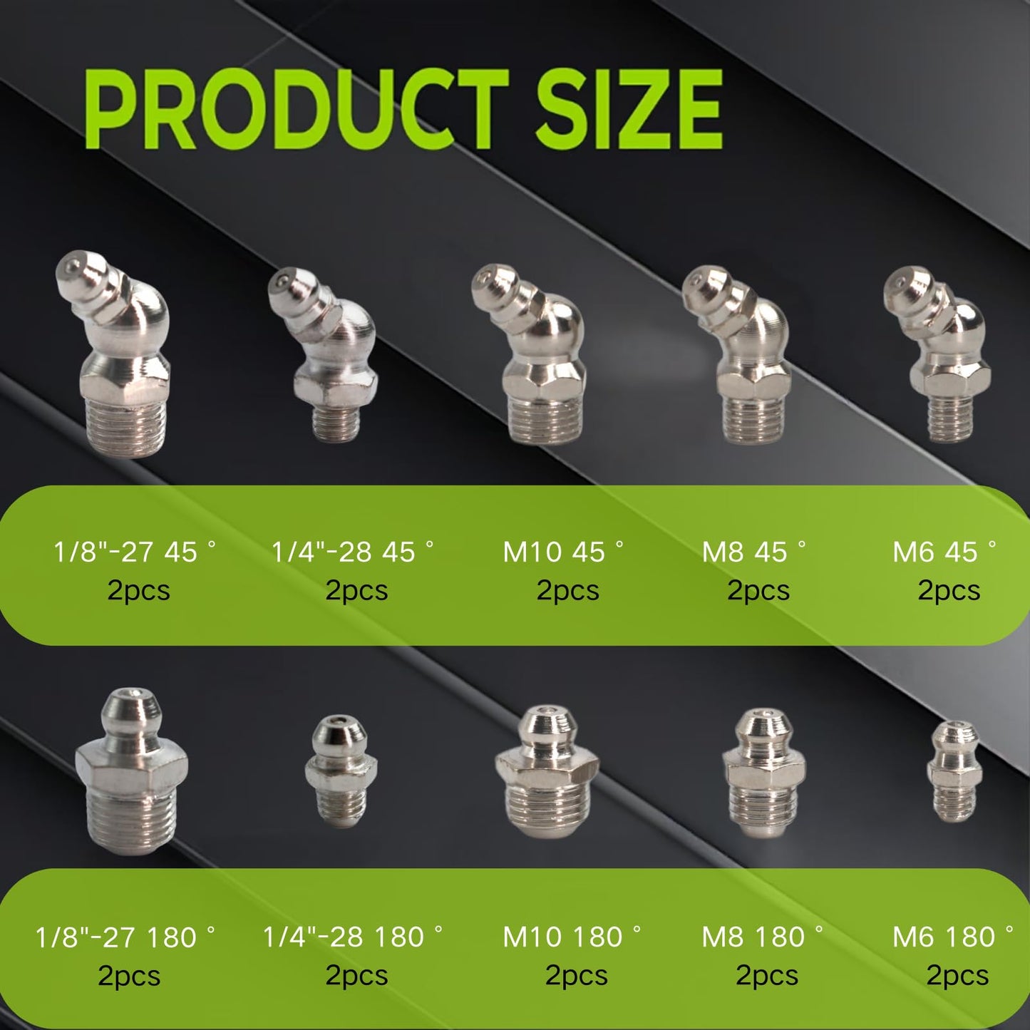 20 PCS SAE & Metric Grease Fittings Assortment, Hydraulic Grease Gun Fittings with 1/4'' 1/8'' M6 M8 M10 Straight, 45 Degree Zerks Kit for Automotive Industrial Machinery Lubrication