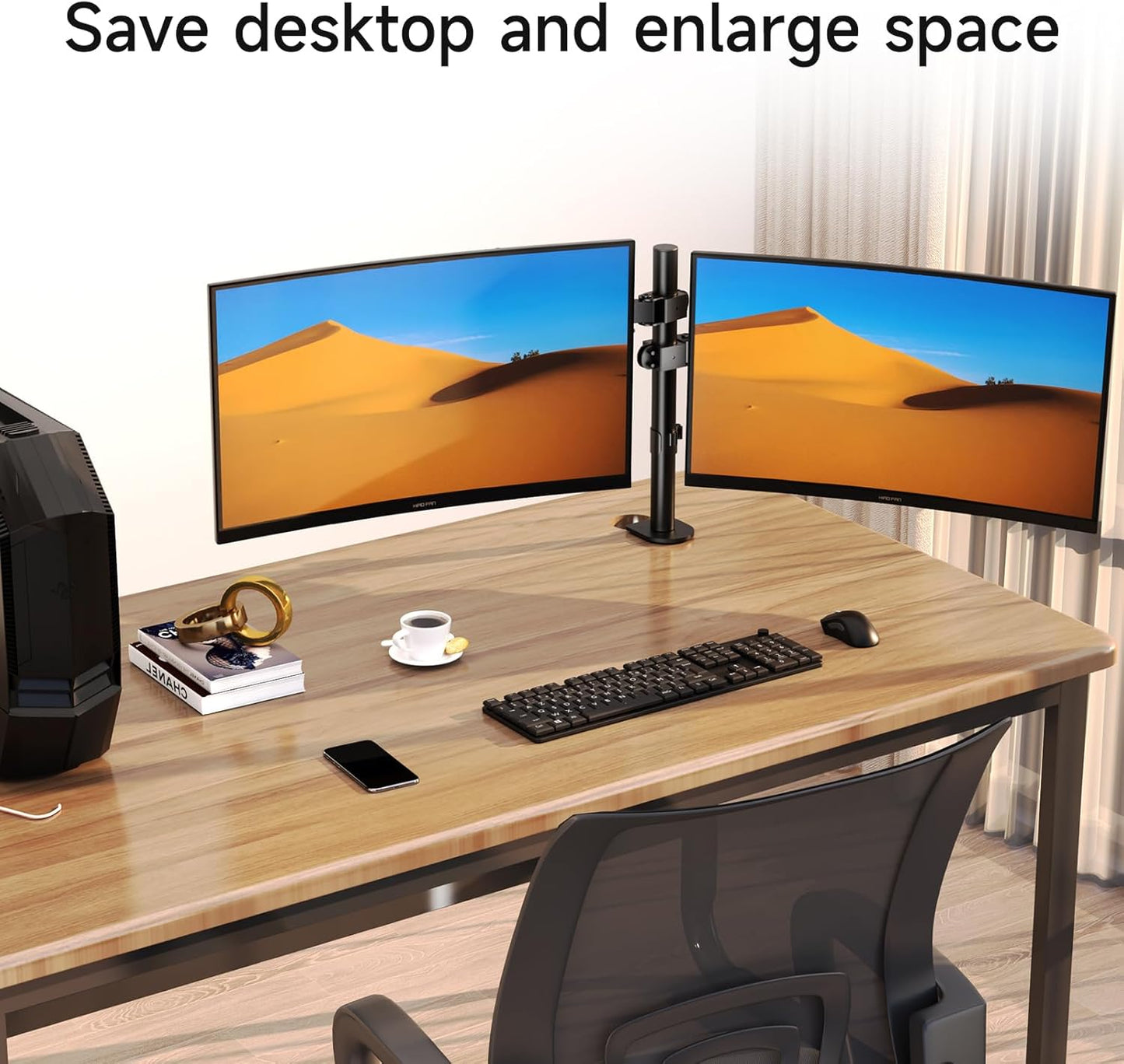 35MM 13-32Inches, 22.0 lbs, 75-100mm MD8411DB Pholiten Single Monitor Arm, Gas Type Display Arm, Double Articulated