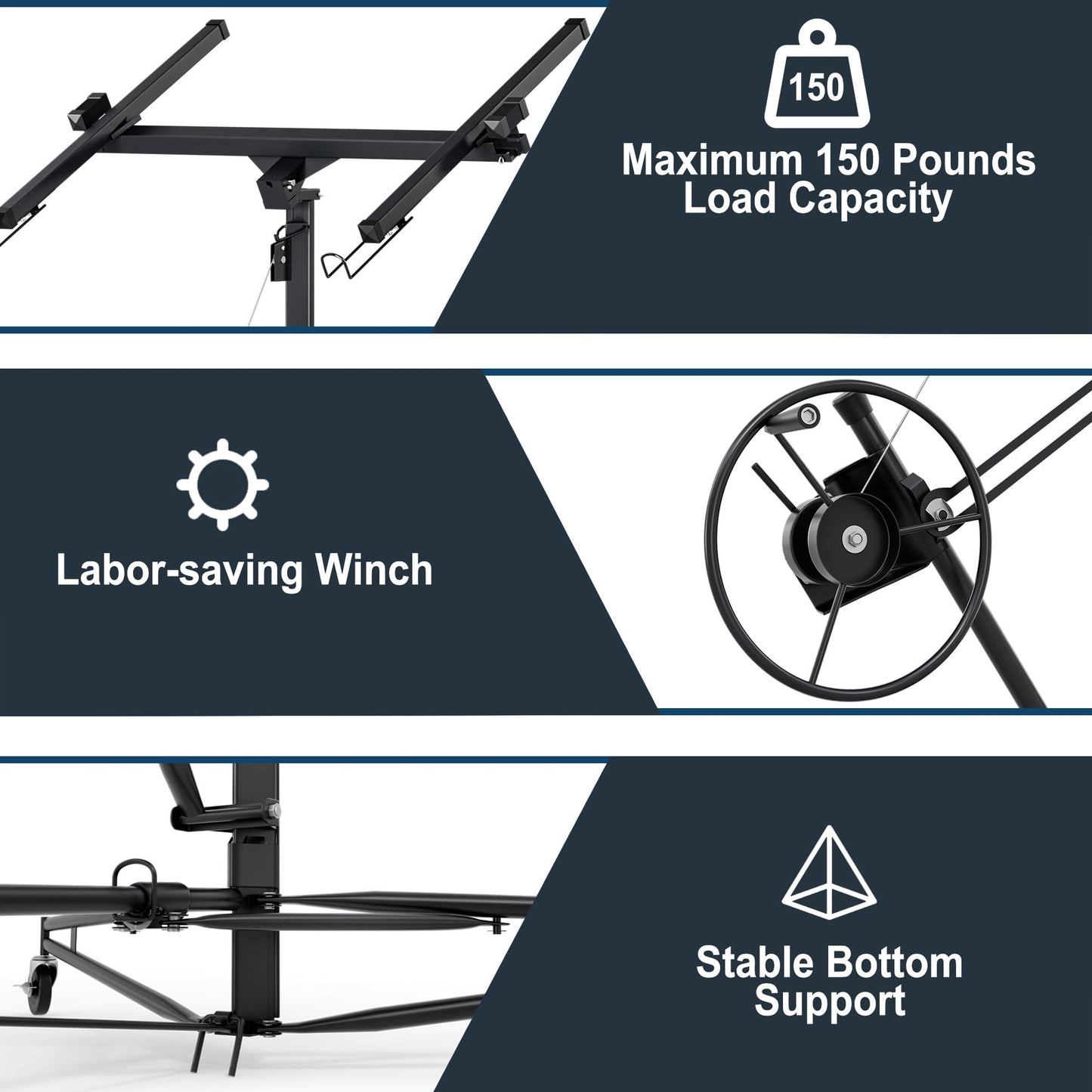 11 ft Drywall Lift,Drywall Rolling Lifter Panel,150 LBS Heavy Duty Sheetrock Lift Drywall Lift,Drywall Lift Panel Hoist Jack with 360° Adjustable Telescopic Arm & 3 Lockable Wheels (11 ft Black)