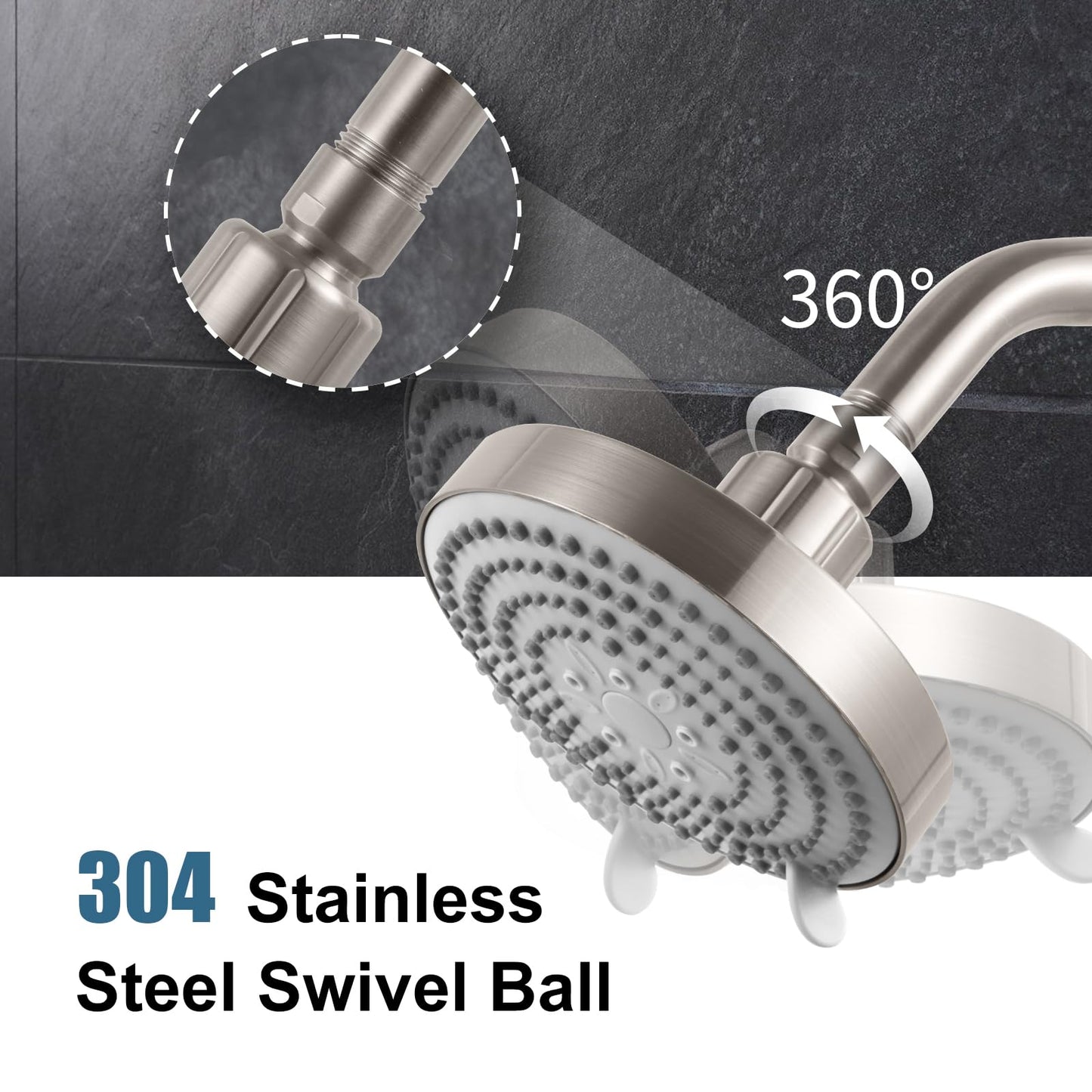 OFFO Shower Head, High Pressure Shower Head with 6 Mode, Fixed Showerheads for Strong Water Flow & Relaxing Shower Experience, Chrome