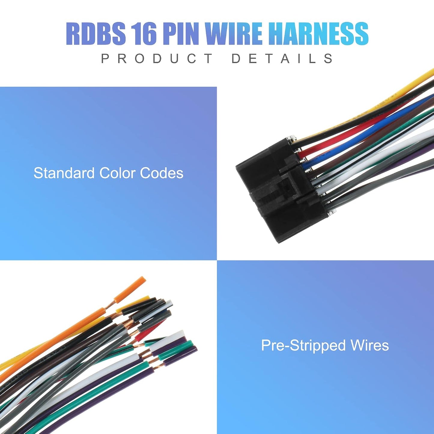 16 RDBS Pin Radio Wiring Harness Plug Fit for Pioneer CD DVD Stereo Power Speaker Wire Replacement Aftermarket