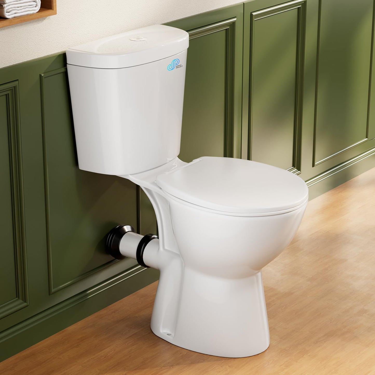 Simple Project Rear Outlet Toilet with Tank, 19 Inch ADA Rear High Toilet, Dual Flush 1/1.28GPF Back Discharge Tall Toilet with Comfort Soft Close Seat for Seniors -Includes Extension Pipe