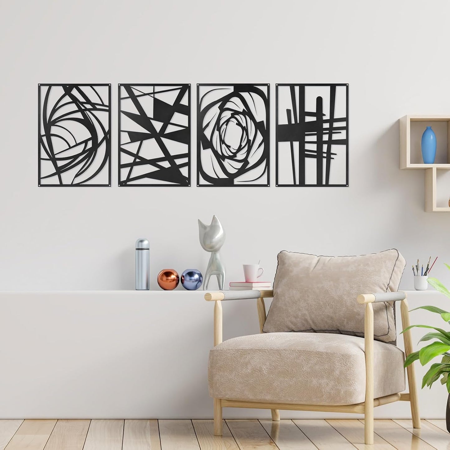 Skiennix Black Abstract Metal Wall Art - Modern Minimalist 3D Textured Decor | 15.7 x 10.6 Inch for Living Room, Bedroom, Office
