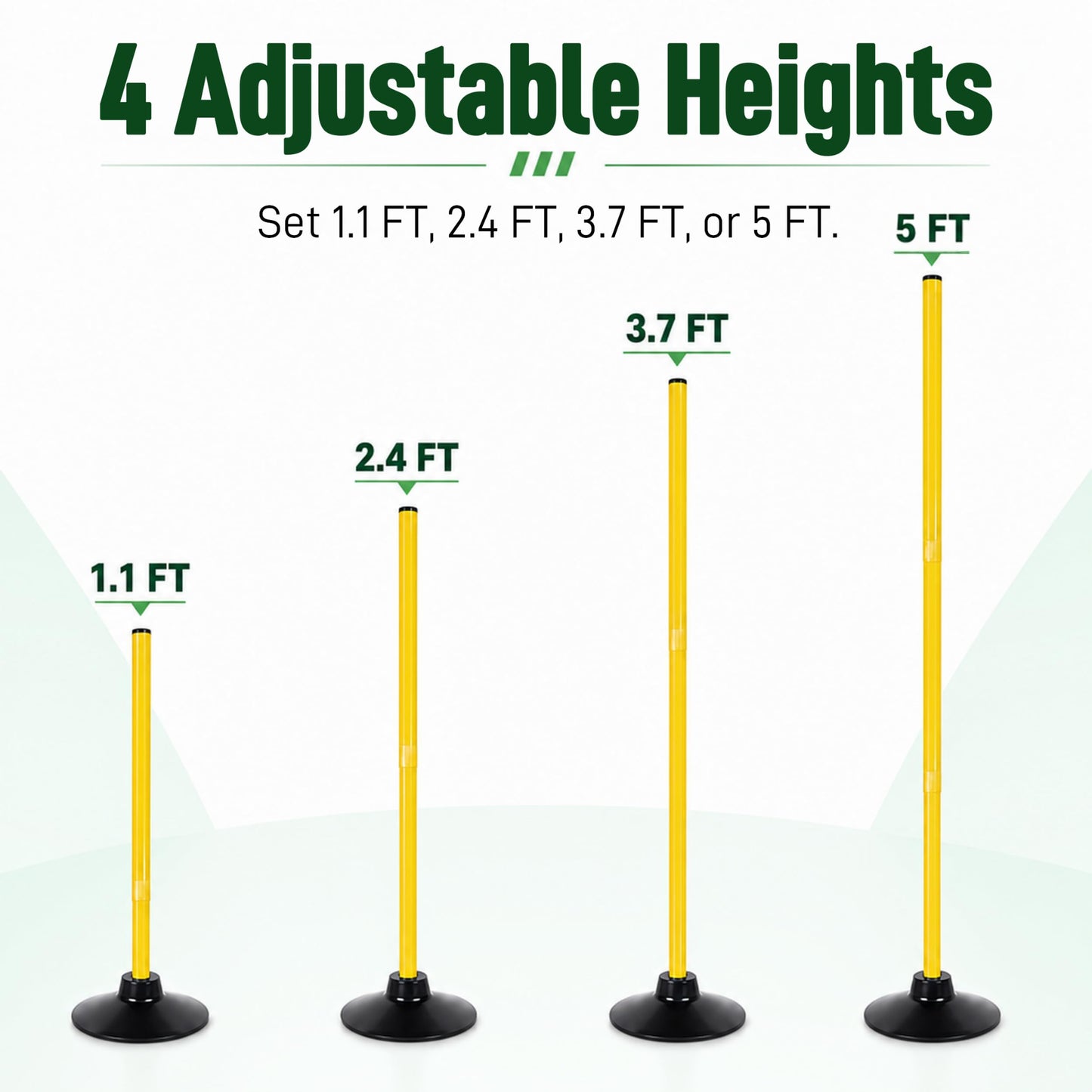 6 Pack Soccer Agility Training Poles, 5 FT Adjustable Speed and Agility Training Equipment for Football/Basketball/ Dog Practice, Bending Poles for Horses with Rubber Bases and Carry Bag (Yellow)