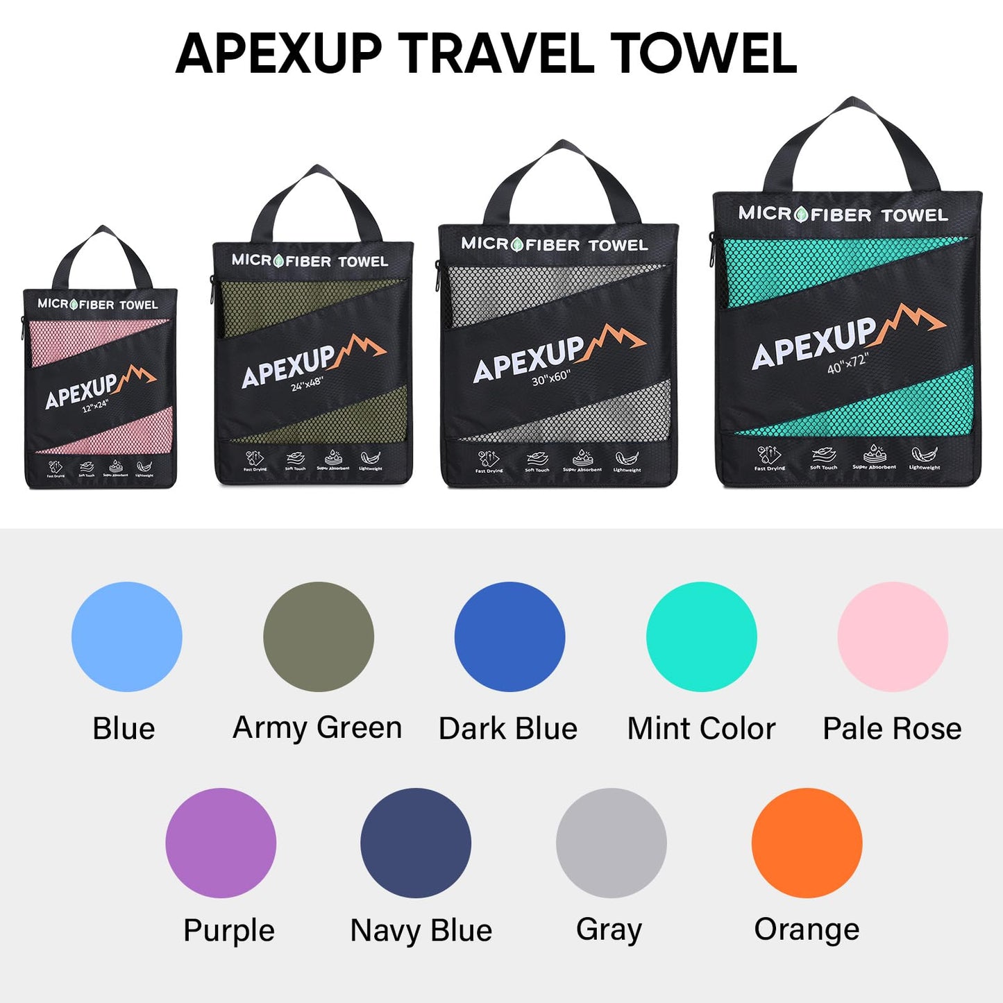 APEXUP Microfiber Travel Towel, Ultra Absorbent Quick Dry Towels, Lightweight Gym Sports Camping Towel for Workout, Yoga, Beach, Shower, Swimming (24"×12", Pale Rose)