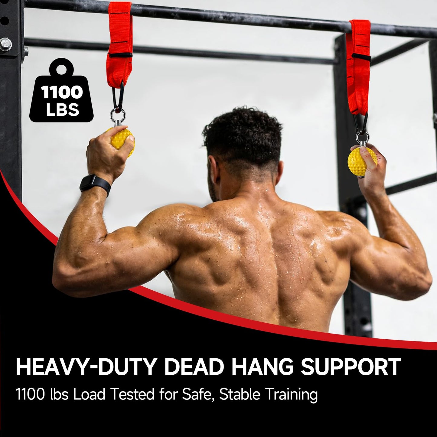 FitBeast Pull Up Ball Grips & Finger Straps Set – Grip Balls for Dead Hangs, Pull Ups, Climbing & Home Gym Training (Red)