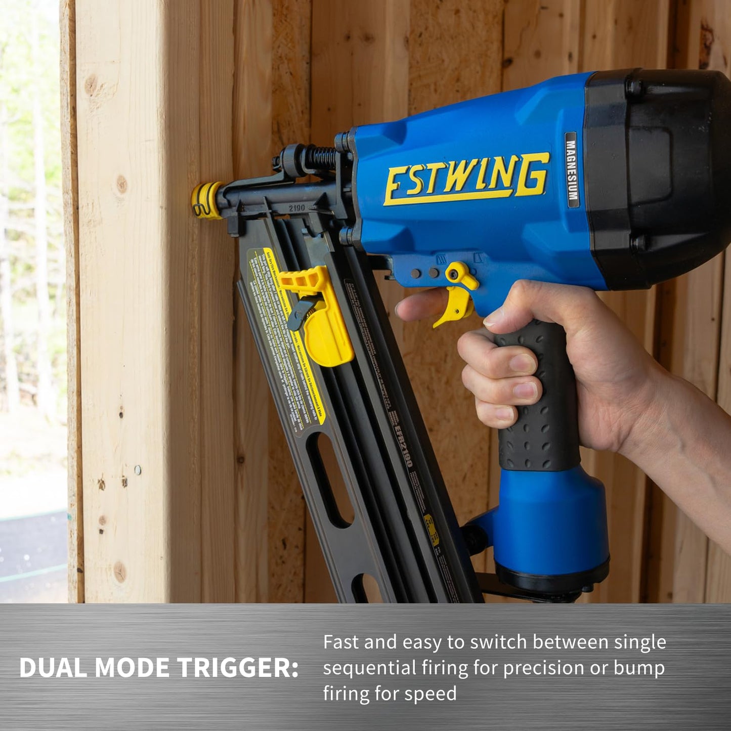 Estwing Pneumatic 21 Degree Framing Nailer, 2”–3-1/2” Framing Nails, Lightweight Magnesium Nail Gun with Depth Adjustment, Dual Trigger & Swivel Fitting, Includes Belt Hook & Carry Bag, EFR2190
