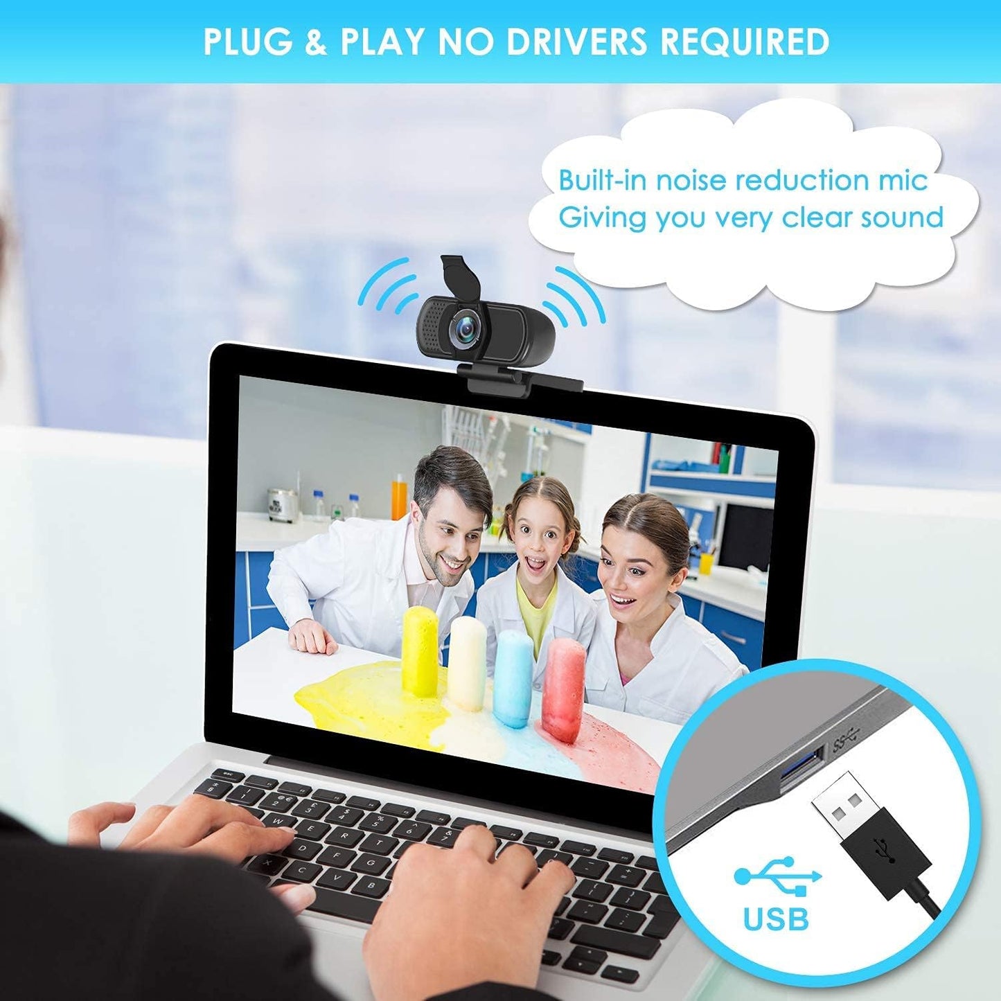 XPCAM 1080P Full HD Webcam with Microphone and Tripod, Pro Streaming Computer Camera with Privacy Cover, Widescreen USB