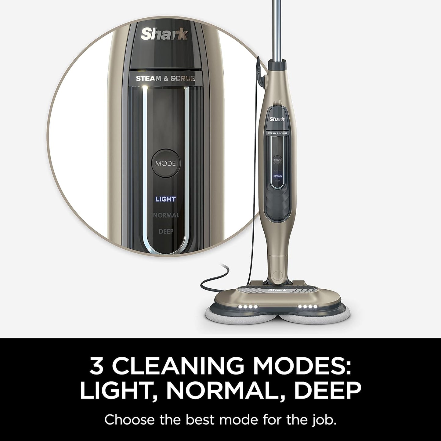 Shark S7001 Mop - 3 Steam Modes & LED Headlights for Hard Floors | 4 Washable Dirt Grip Pads, Gold