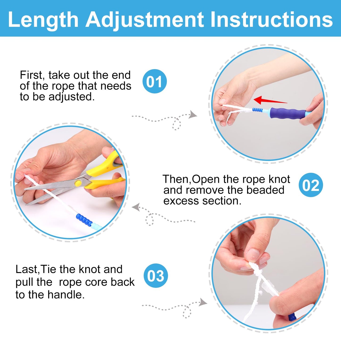 GRAWUN Jump Rope For Kids, 3 Pack Soft Beaded Jump Rope, Adjustable Length Tangle-Free Segmented Soft Beaded Skipping Rope, for Women, Men and Kids Keeping Fit, Workout and Weight Loss