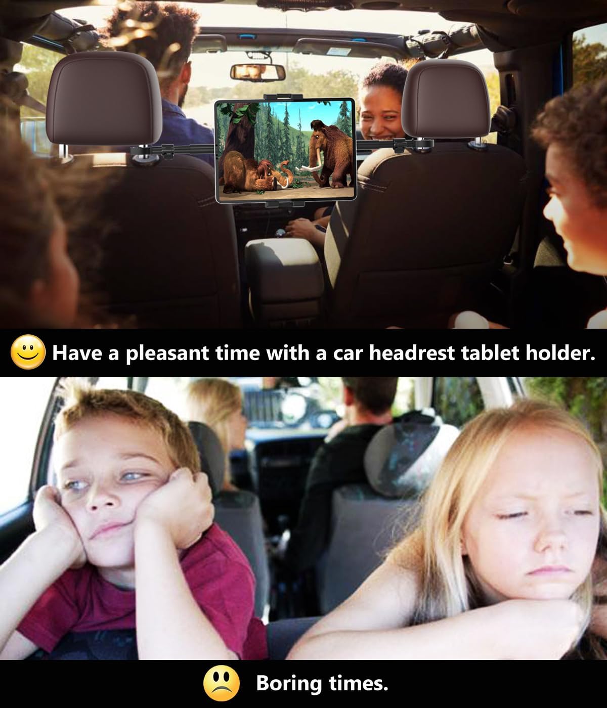 YOOZ 4-13" Car Headrest Tablet Holder, Car Back Seat iPad Mount Kids [Stretchable & Ultra-Stable] Between Seats Tablet