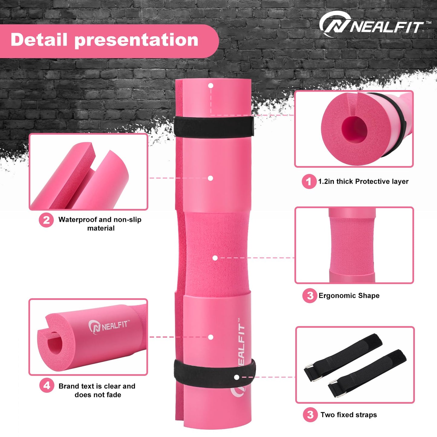 NEALFIT Barbell Pad Squat Pad for Squats—Squat Bar Pad—Great for Weightlifting,Lunges and Hip Thrusts—Foam Sponge Pad—Fit Standard and Olympic Bars Perfectly (Pink)