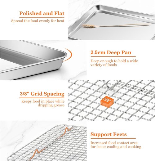 Leonyo Jelly Roll Pan Set - Nonstick Baking Sheet with Cooling Rack | 16 x 12 Inch (2 Trays + 2 Racks)