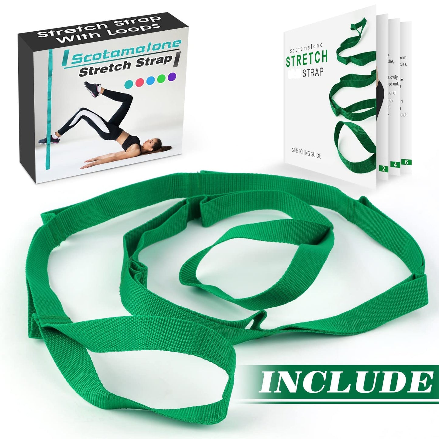 Scotamalone Stretching Strap Yoga Strap Physical Therapy for Home Workout, Exercise, Pilates and Gymnastics, 10 Loops Non-Elastic Stretch Bands with Aesthetic Packaging for Women & Men