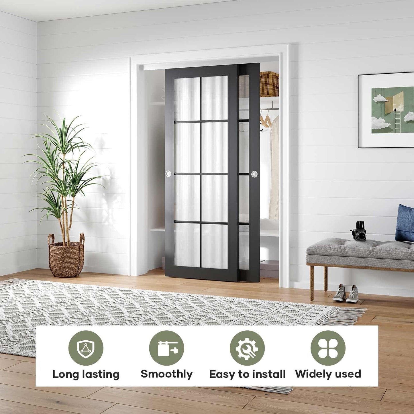 EaseLife 5.3FT/64in Bypass Double Sliding Pocket Door Hardware Kit,Commercial Grade,Aluminum,Bypassing Closet Doors Track for 2 Door System,Slide Smoothly Quietly,Easy Install,No Doors