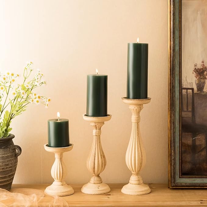 MOZEAL 3" x 8" Hand-poured Unscented Large Candle,Smokeless Rustic Pillar Candle Set of 2,Slow Burn,No Drip,Approx 150 Hours Burning,Wedding,Dinner,Christmas and Home Decorative,Tall Dark Green Candle