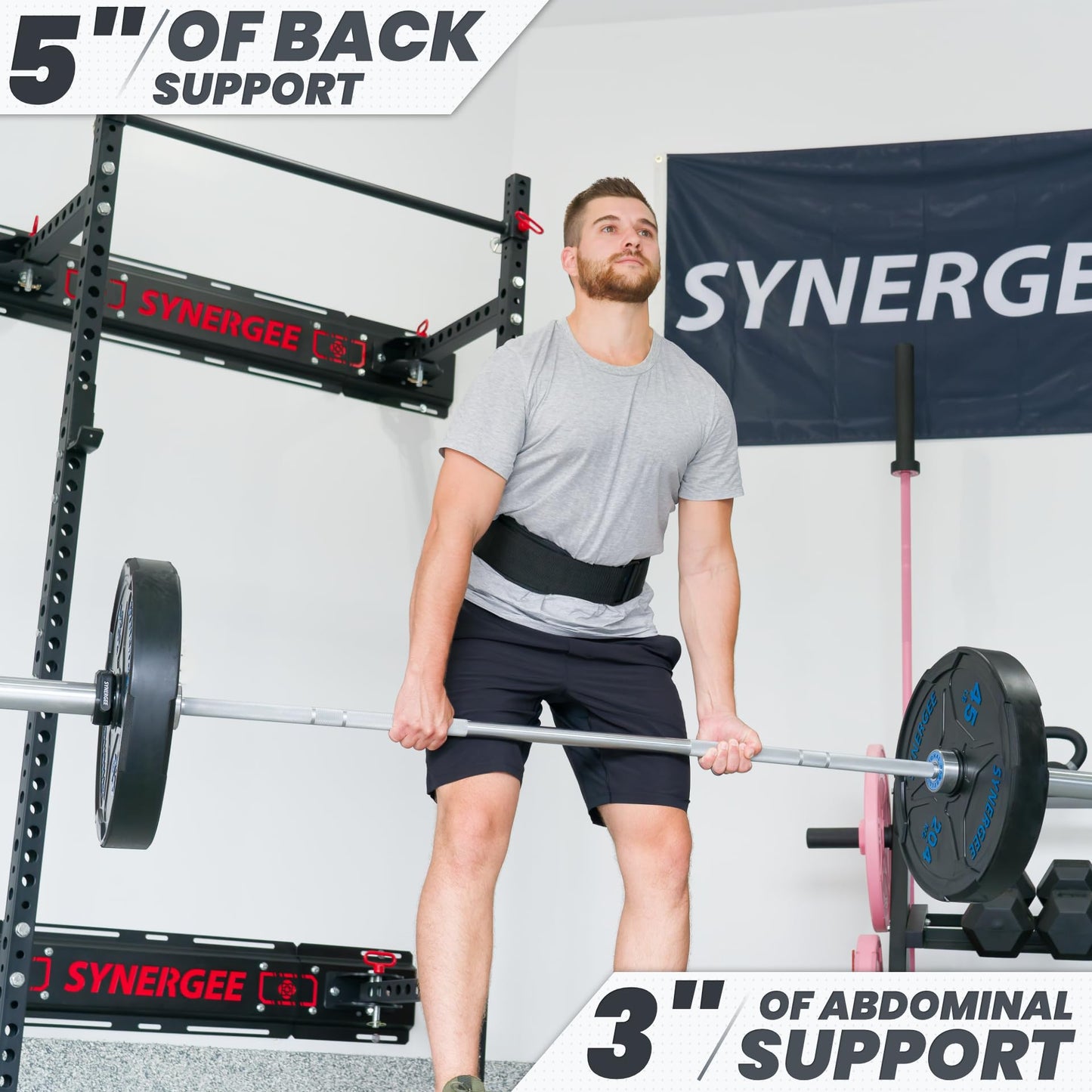 Synergee Weightlifting Belt 5” Padded Support for Squats Deadlifts Powerlifting & Cross Training - Small