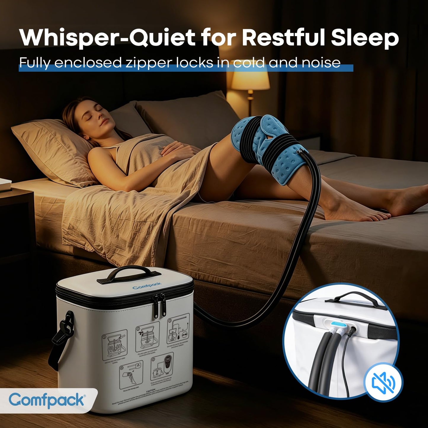 Comfpack Cold Therapy Machine, Portable Ice Machine for Knee After Surgery with Programmable Timer and Quiet Pump, Cold Water Circulation System for ACL Rotator Cuff, Shoulder and Hip Surgery Recovery