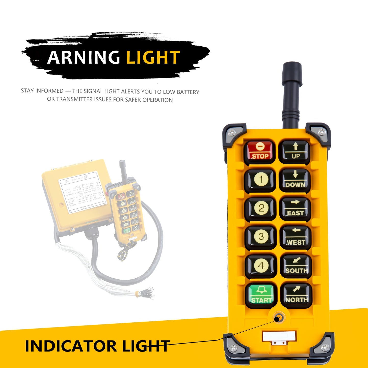 Yatilo F23-BB Industrial Wireless Crane Remote Control Kit for Overhead Crane, Hoist and Winch, 10 Channels, Universal Wide Voltage 16V-440V AC/DC, IP65 Waterproof (1 Transmitter & 1 Receiver)