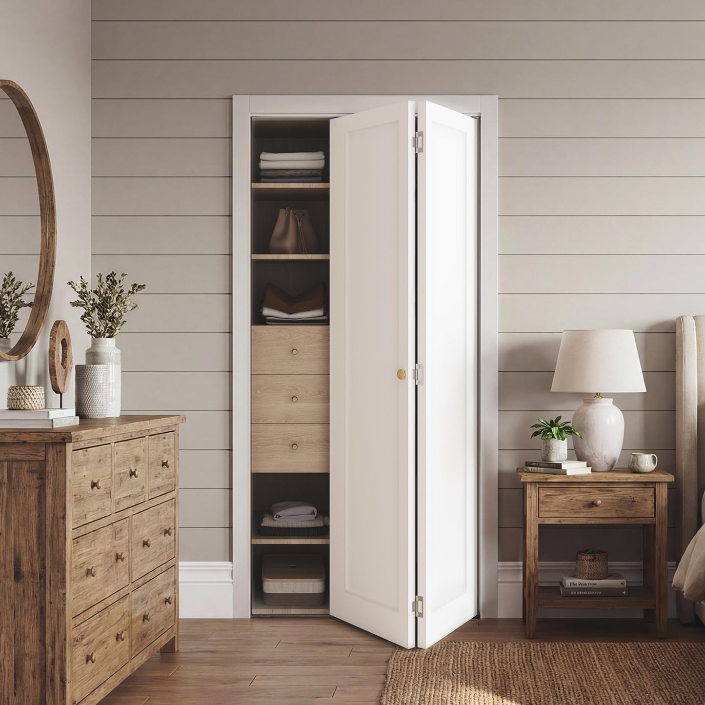 SMARTSTANDARD Bifold Closet Door for 30" x 80" Opening, 1-Panel Pre-Assembled Interior Folding Door with Complete Hardware Kit, Paintable Door for Bedroom Closets, Pantry, Laundry, White Primed