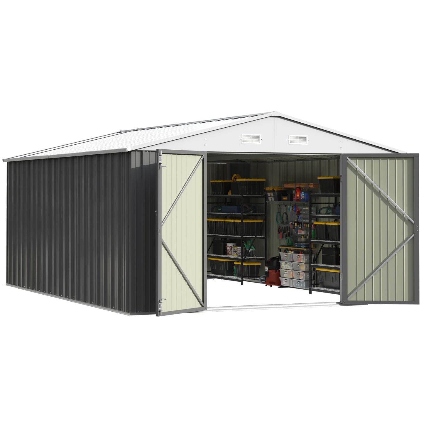 Patiowell 10x14 FT Outdoor Storage Shed, Large Metal Garden Shed with Lockable Door and Sloping Roof, Outside Steel Utility Tool Sheds for Backyard Lawn Garden Patio, Grey