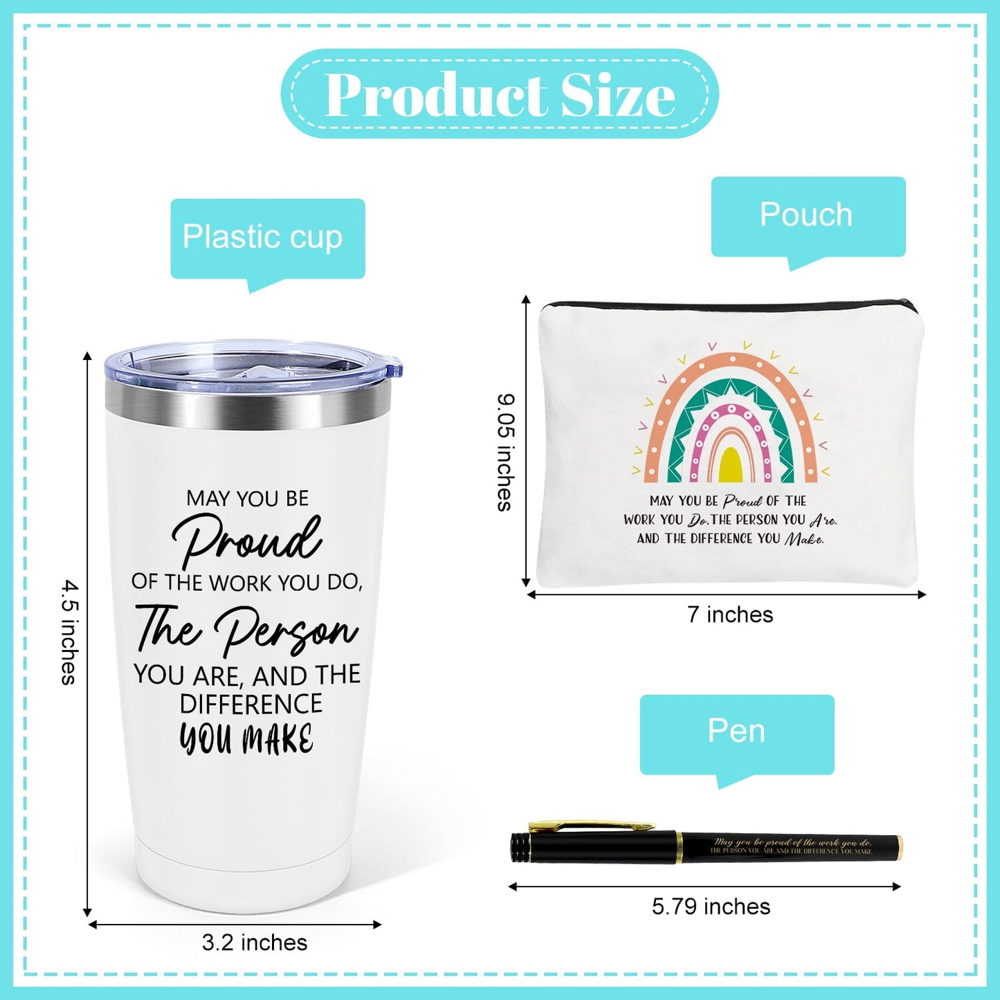 iAOVUEBY 6 Set Employee Appreciation Gifts Bulk, Gift for Coworkers Teachers Nurses, 20 OZ Inspirational Stainless Steel Tumbler Makeup Bags Pen Thank You Gifts For Women Men Team Staffs