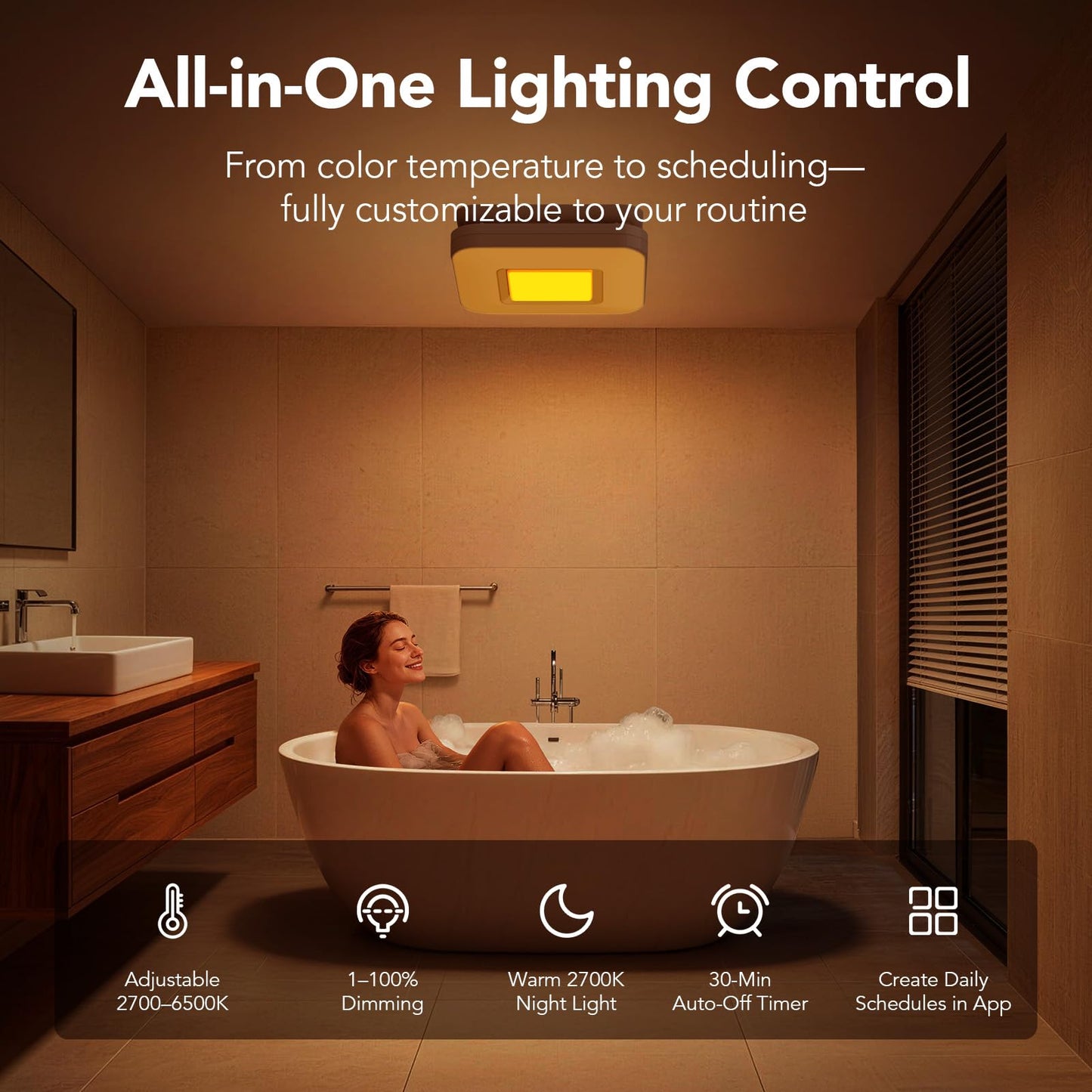 OREiN Matter Smart Bathroom Exhaust Fan with Light (No Speaker), 110 CFM Quiet Bathroom Vent Fan, 2700K–6500K, DIY RGB Lighting, Voice/App/Remote Control, Works with Alexa, Google & Apple Home