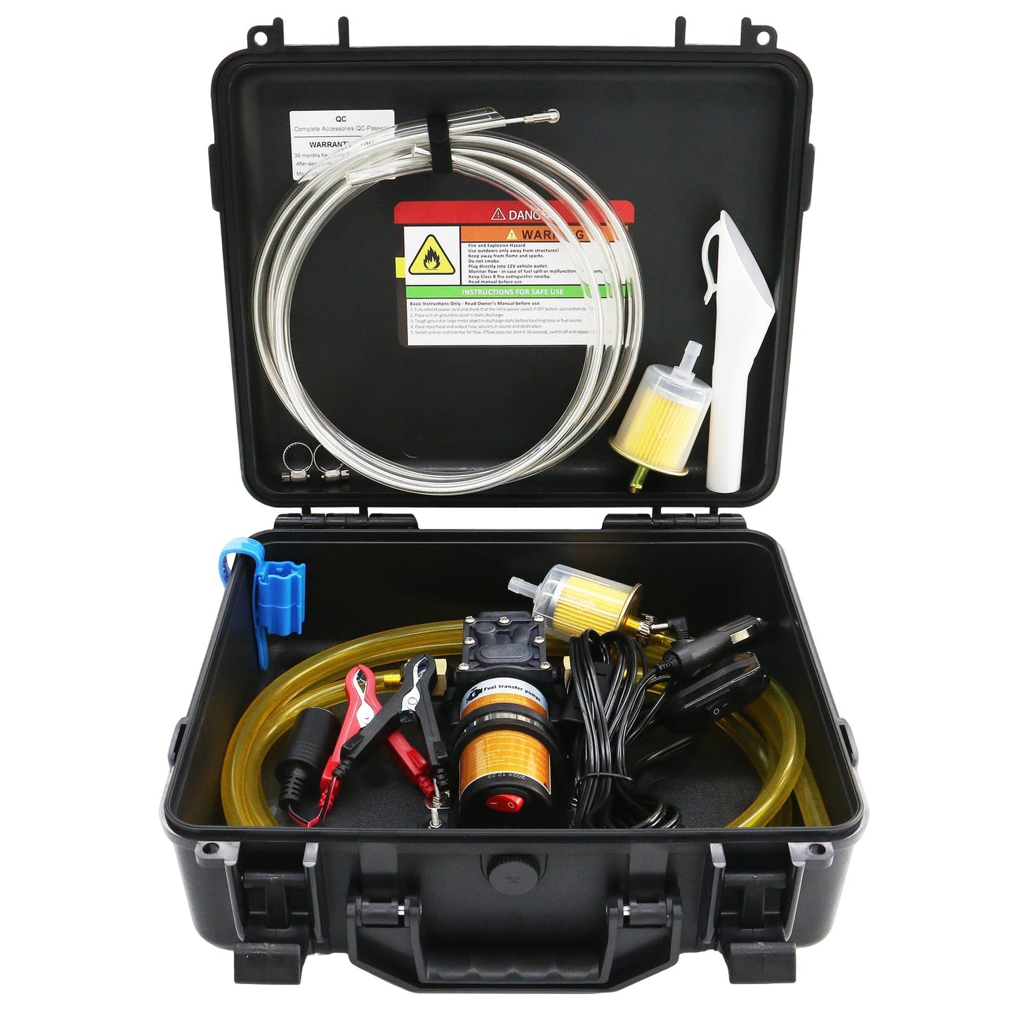 Steauty 12V 75W Fuel Transfer Pump Set, gasoline transfer pump Moves Up to 110 Gallons Of Gas or Diesel Per Hour, with Patented Pulley Lead Pipe,for Vehicles, Boats, Equipment, UTV (110GPH, PRO SET)