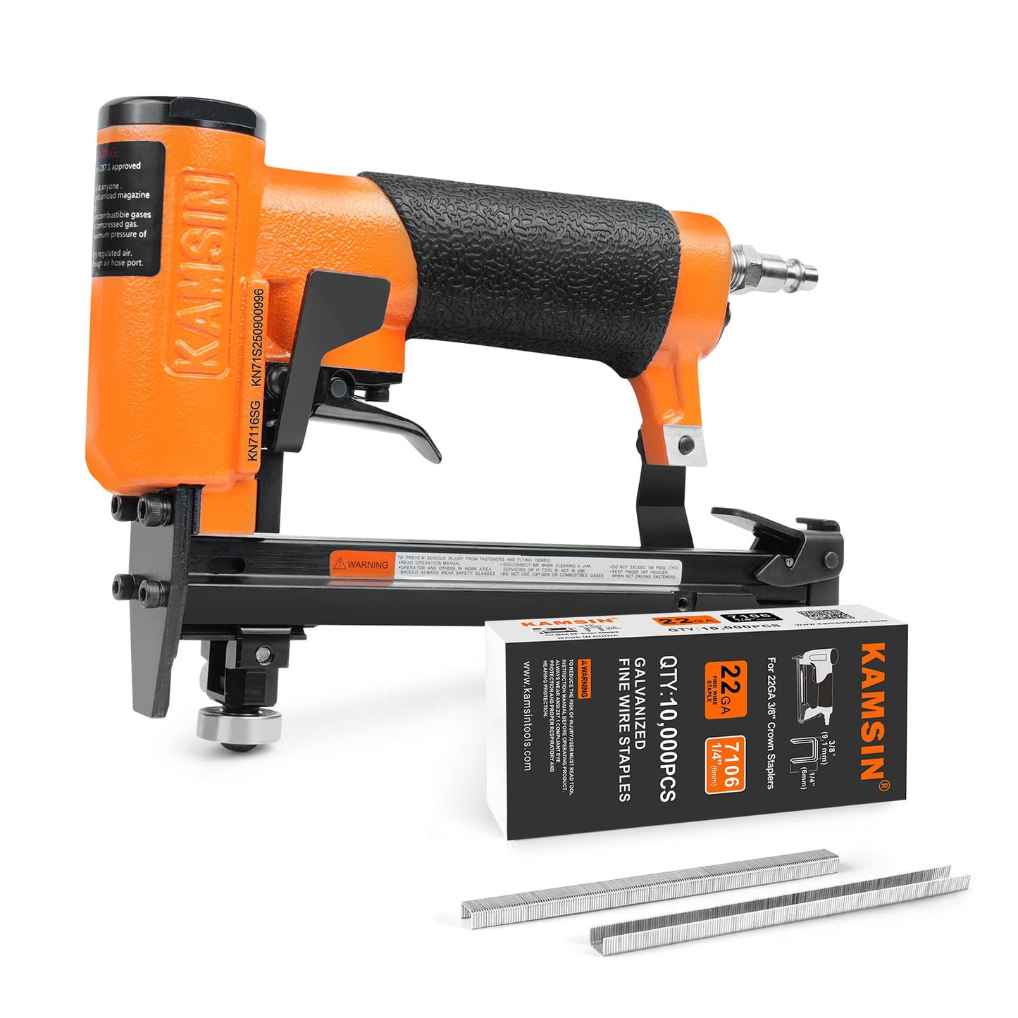 Kamsin KN7116SG 22 Gauge Pneumatic Upholstery Stapler Bundle with 10,000pcs 3/8" Crown 1/4" Leg Length KAMSIN 7106 Staples
